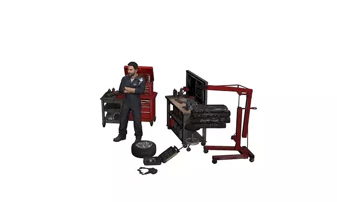 Auto Mechanic Repairing Car Character 3D model 4