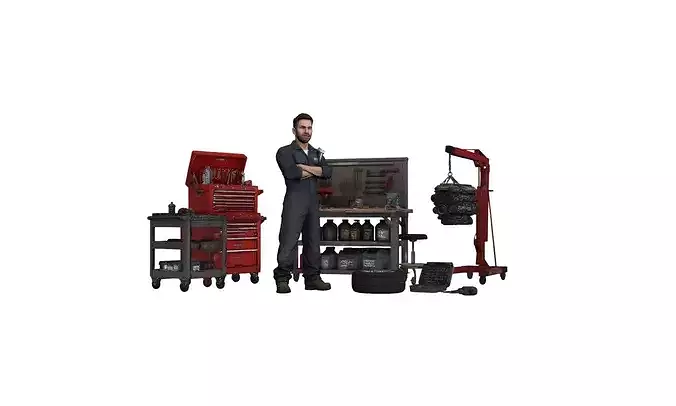 Auto Mechanic Repairing Car Character 3D model 3