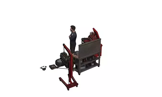 Auto Mechanic Repairing Car Character 3D model 5
