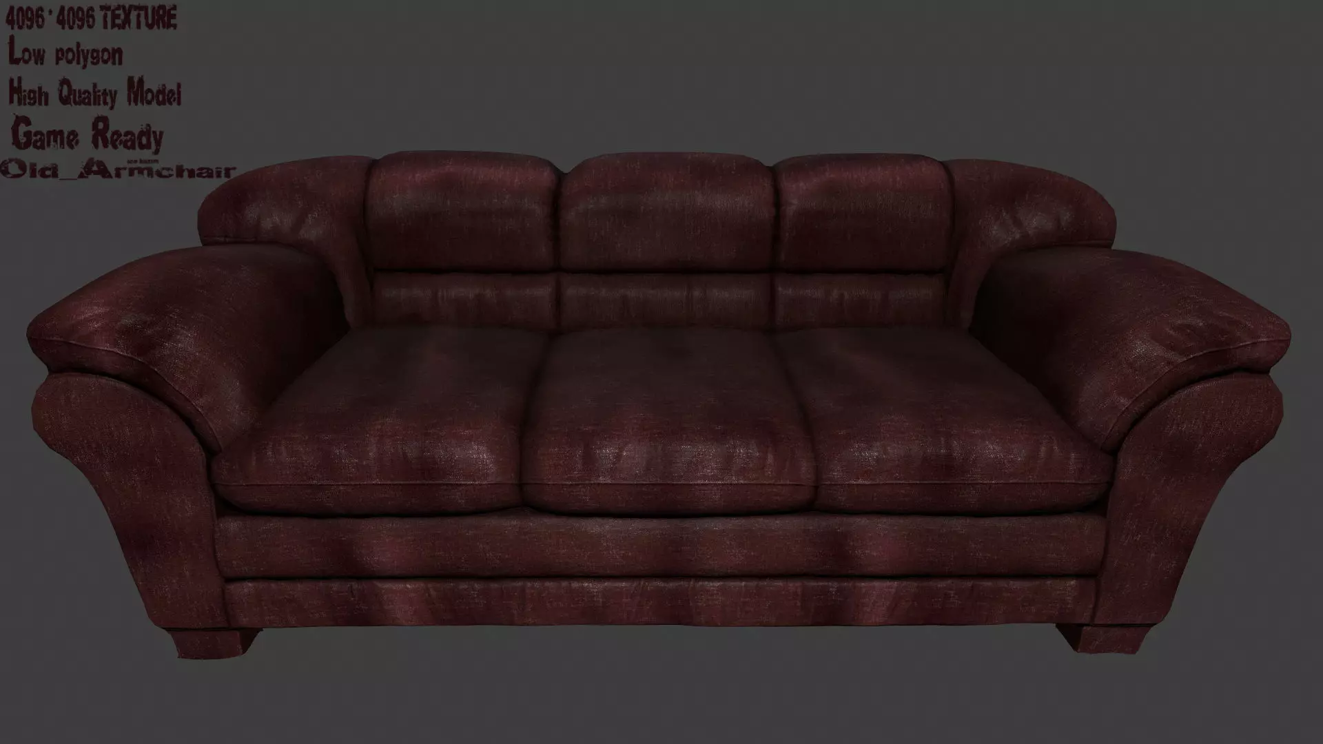 Armchair leather couch Low-poly 3D model_0