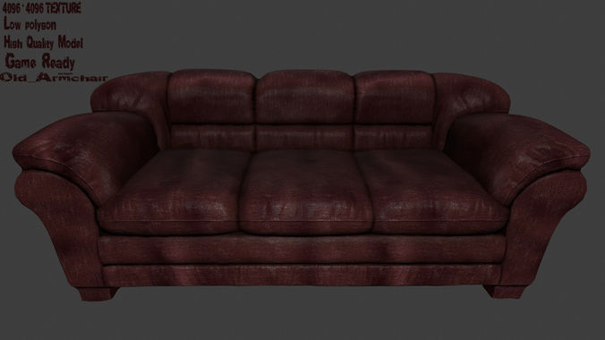 Armchair leather couch Low-poly 3D model