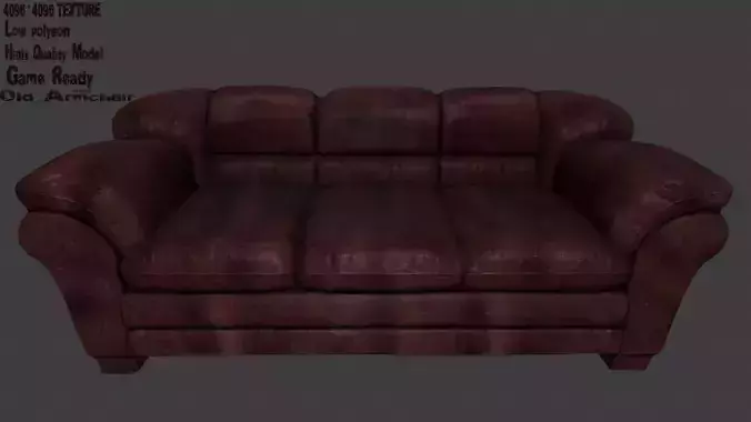 Armchair leather couch Low-poly 3D model