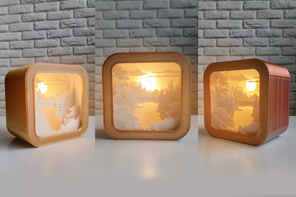 Mountain Sunset Night Light 3D Puzzle LED Shadow Box Lamp 3D print model