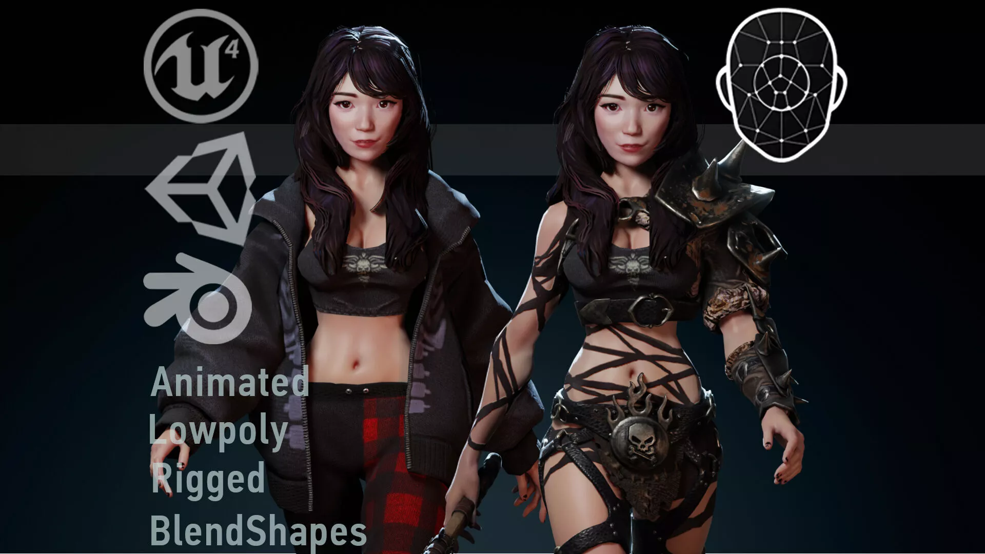 Emiru Stylized Asian Girl Low-poly 3D model