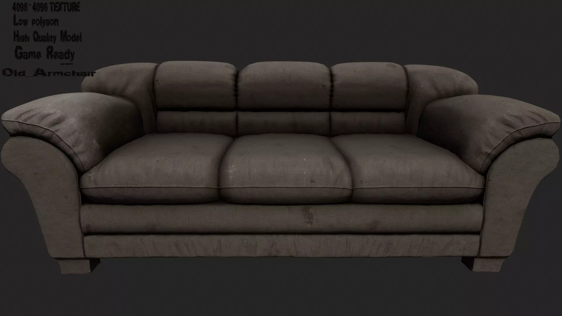 Armchair leather couch Low-poly 3D model_0