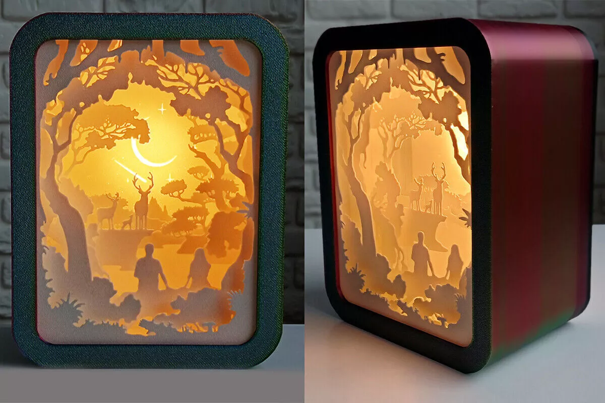 Night Forest Night Light 3D Puzzle Layered LED Shadow Box Lamp 3D print model