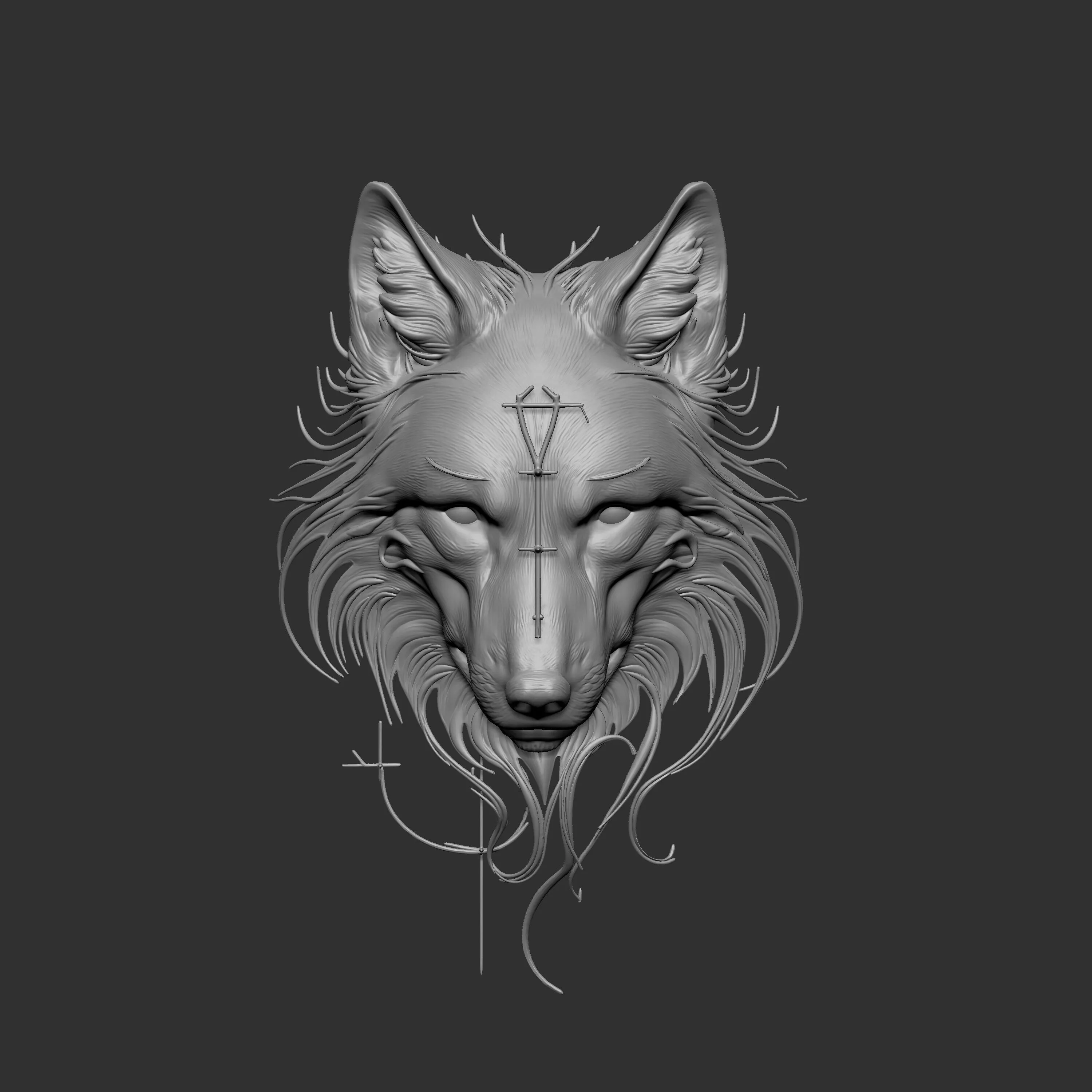 digital sculpture of a wolf head 3D print model