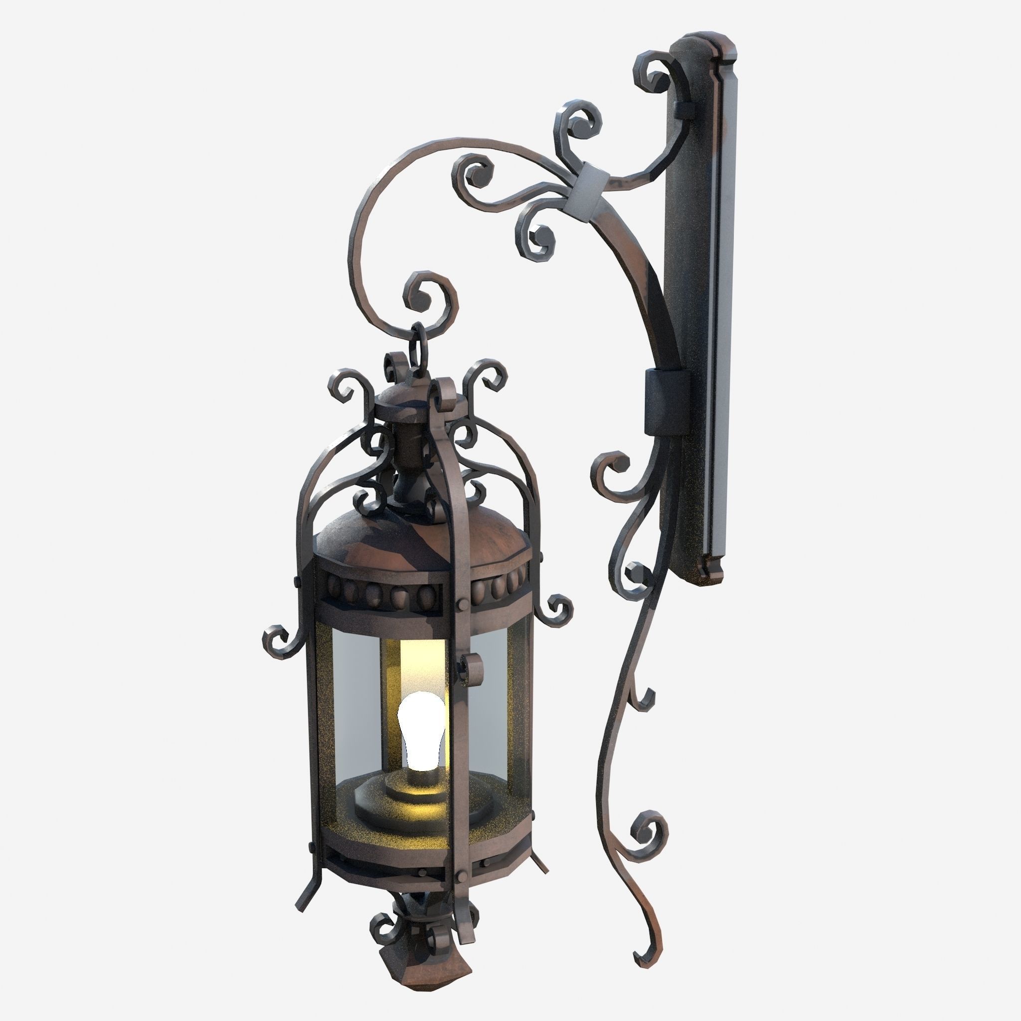 Light wrought iron wall lantern 3D model_1
