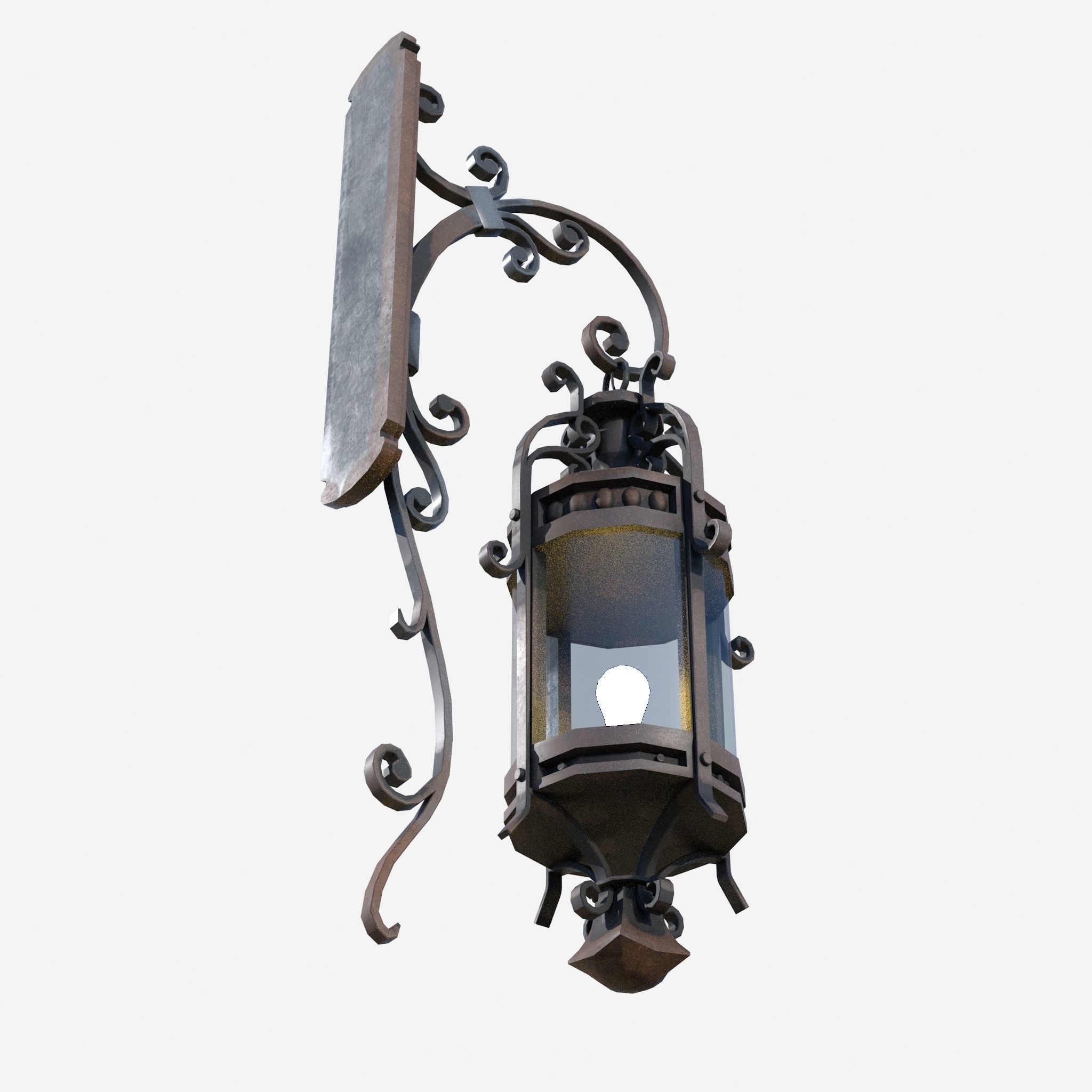Light wrought iron wall lantern 3D model_4