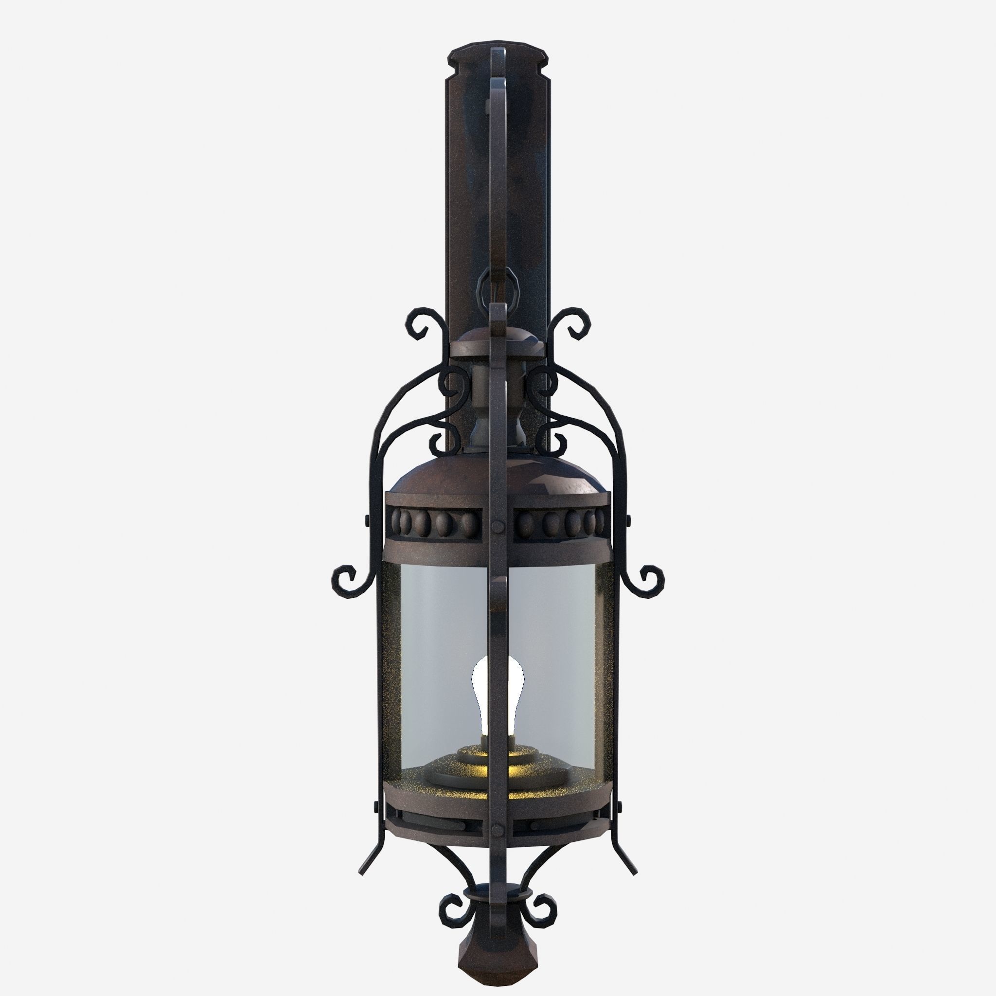 Light wrought iron wall lantern 3D model_3