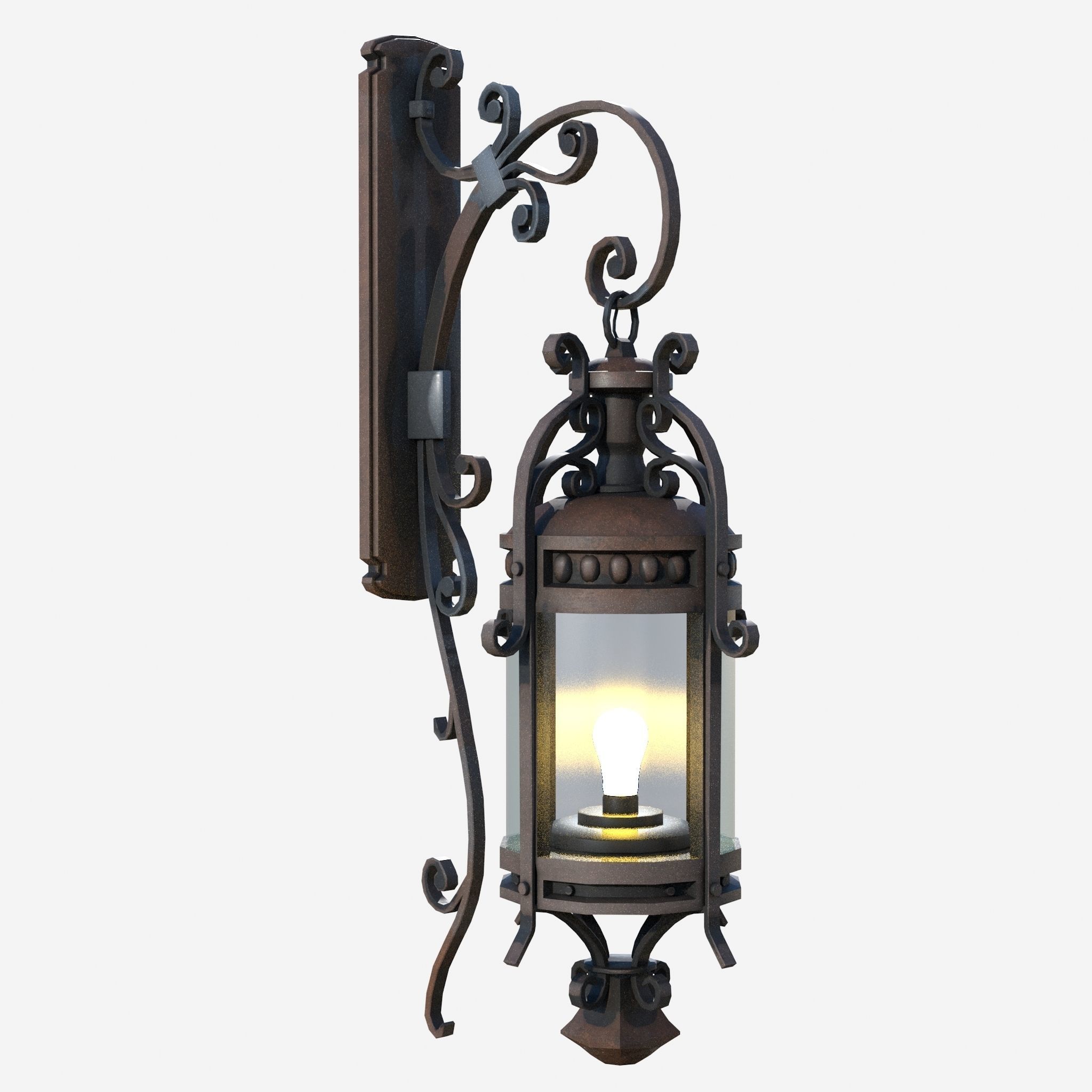 Light wrought iron wall lantern 3D model_2