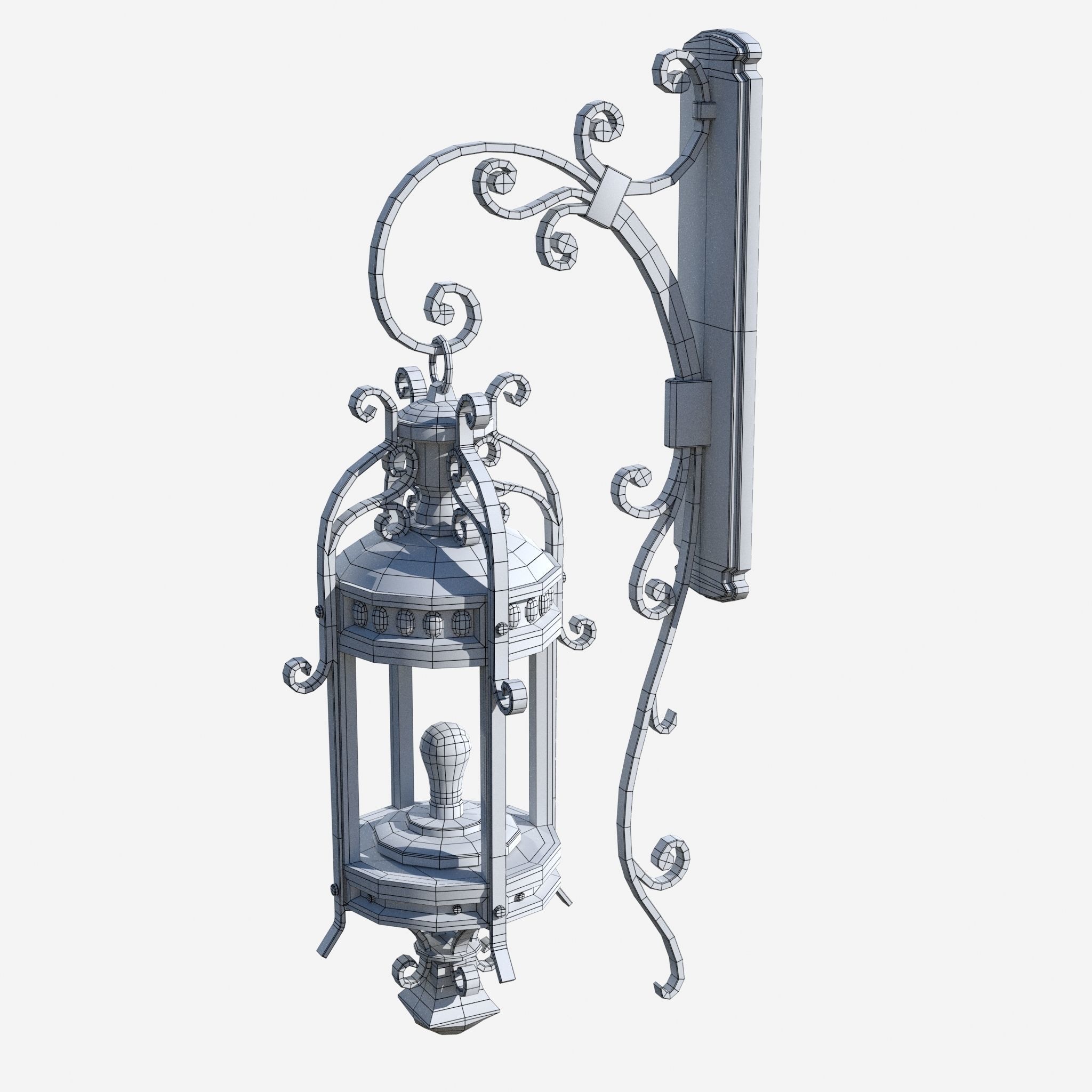 Light wrought iron wall lantern 3D model_6