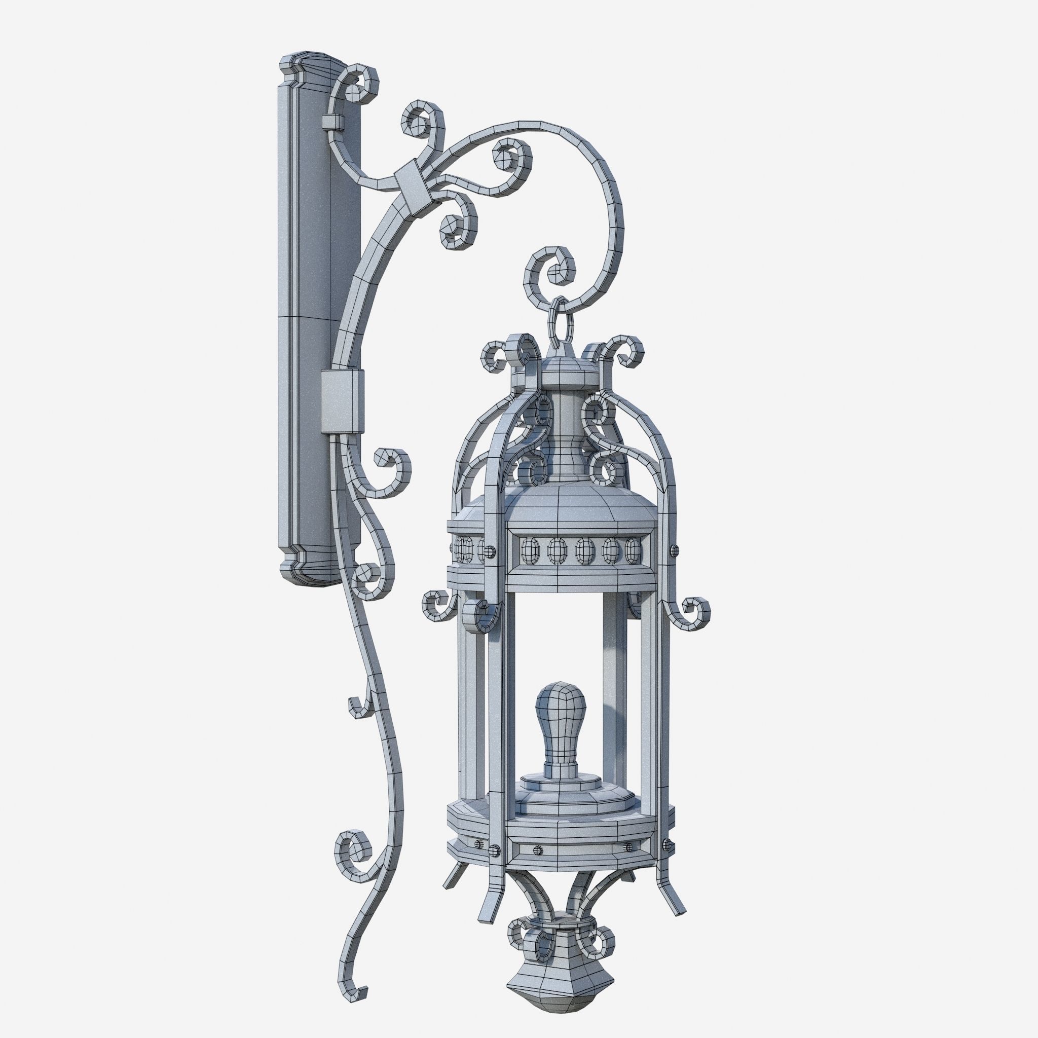 Light wrought iron wall lantern 3D model_5