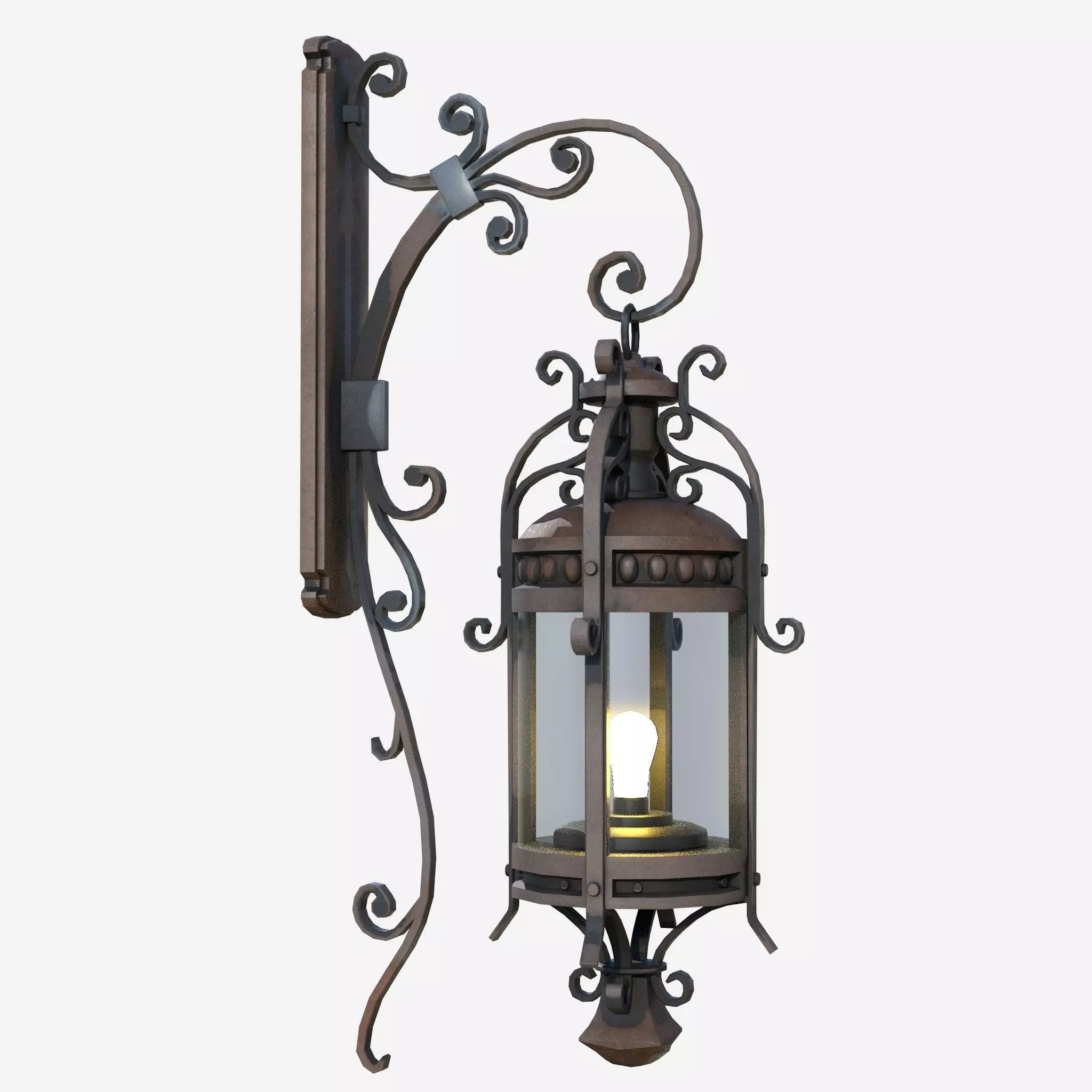 Light wrought iron wall lantern 3D model_0