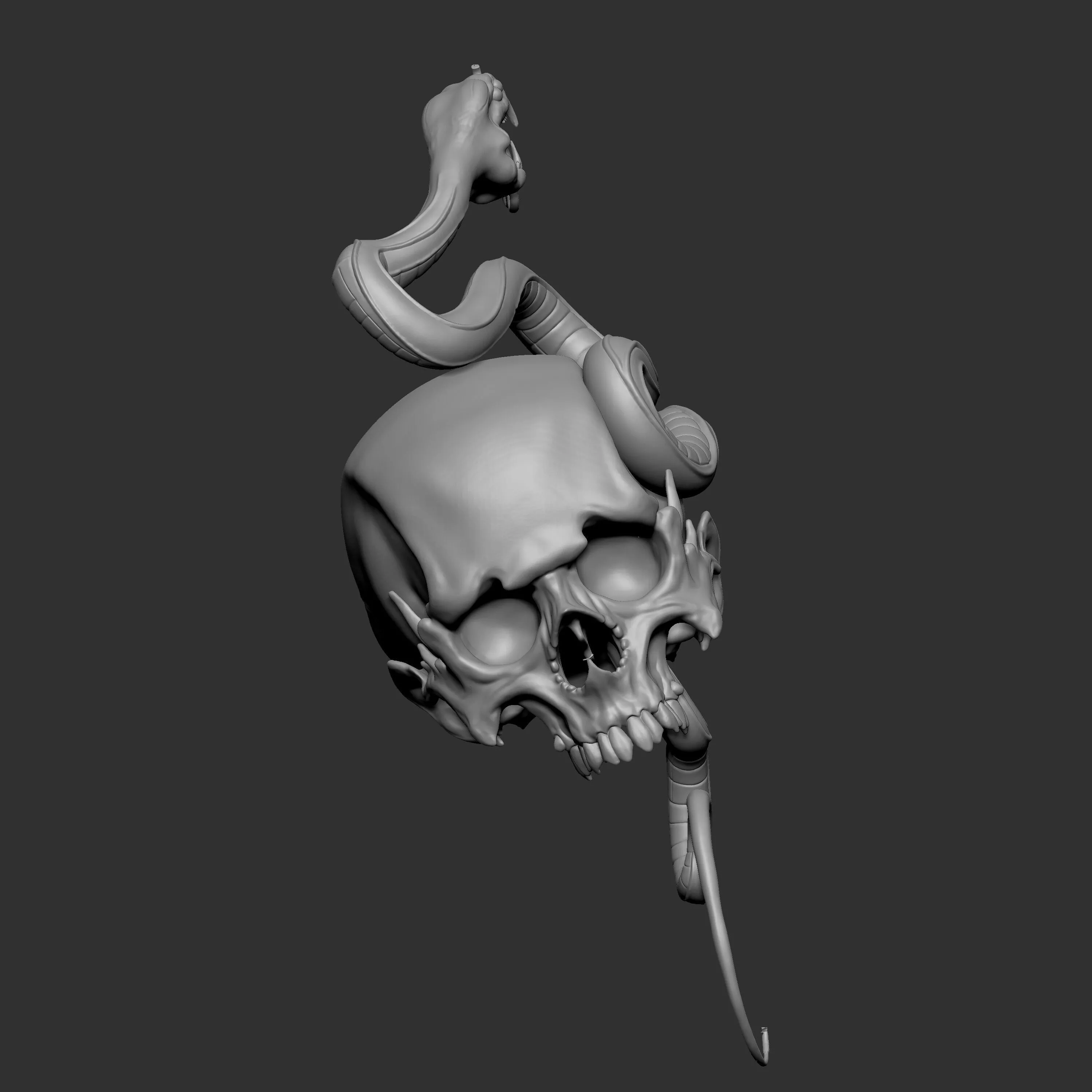 skull hairpin with a snake 3D print model