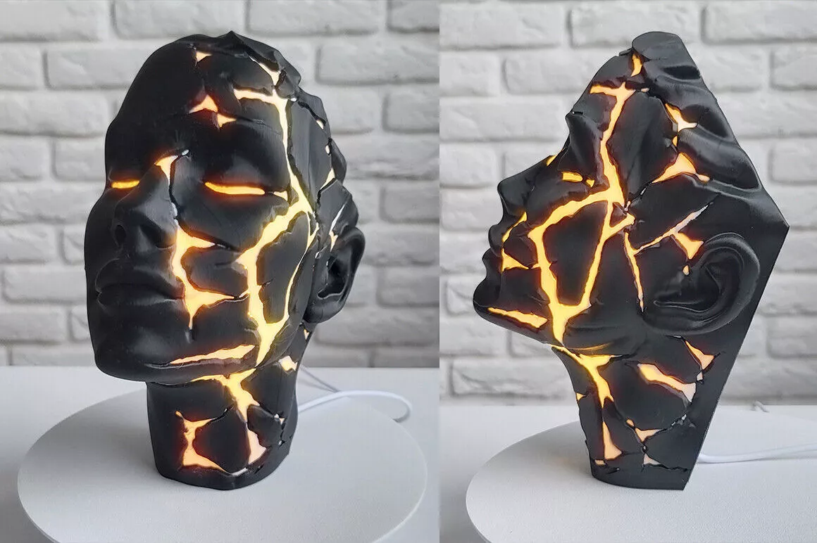 Female Face LED Lamp Artistic Light Sculpture 3D print model