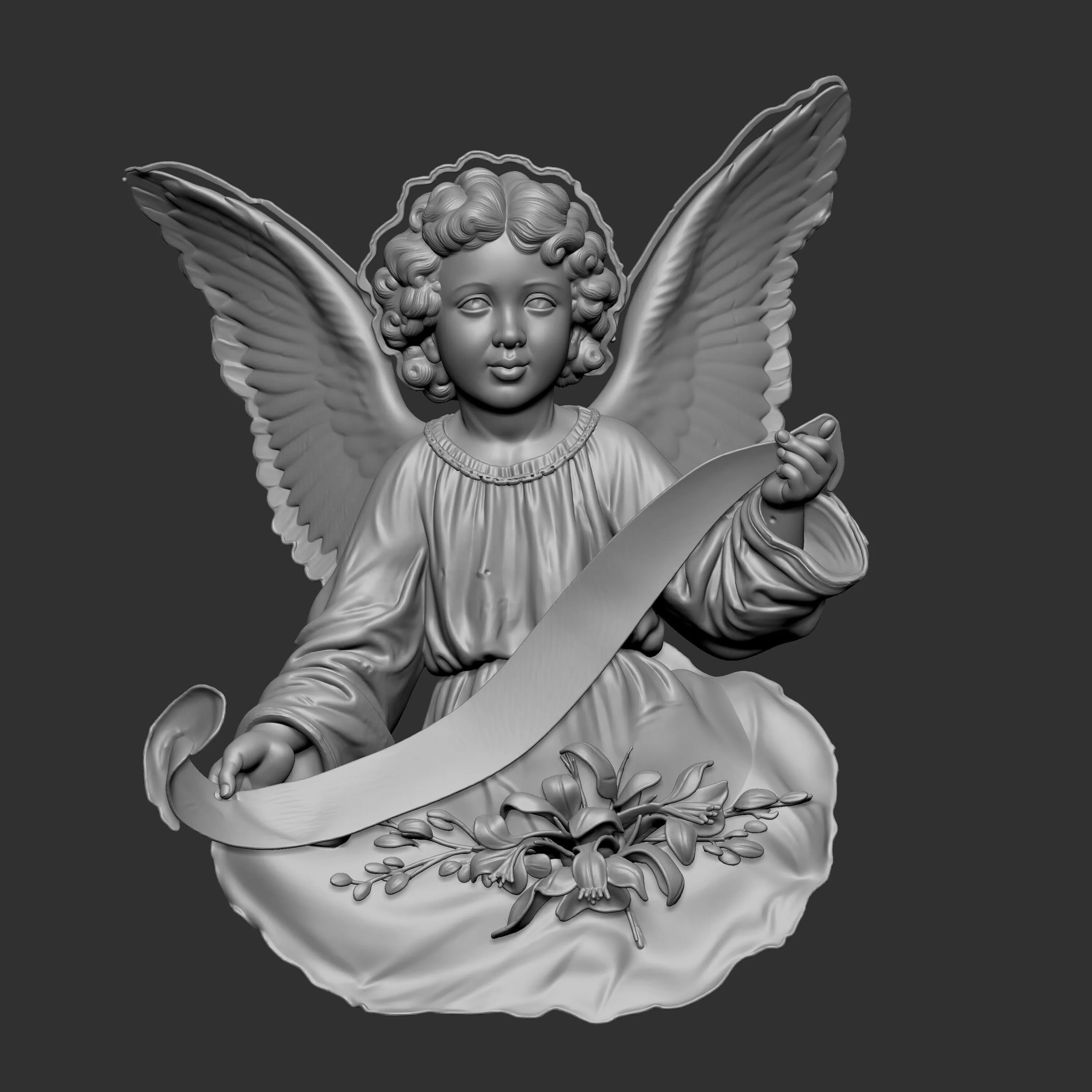 cherub holding a blank banner 3D print model