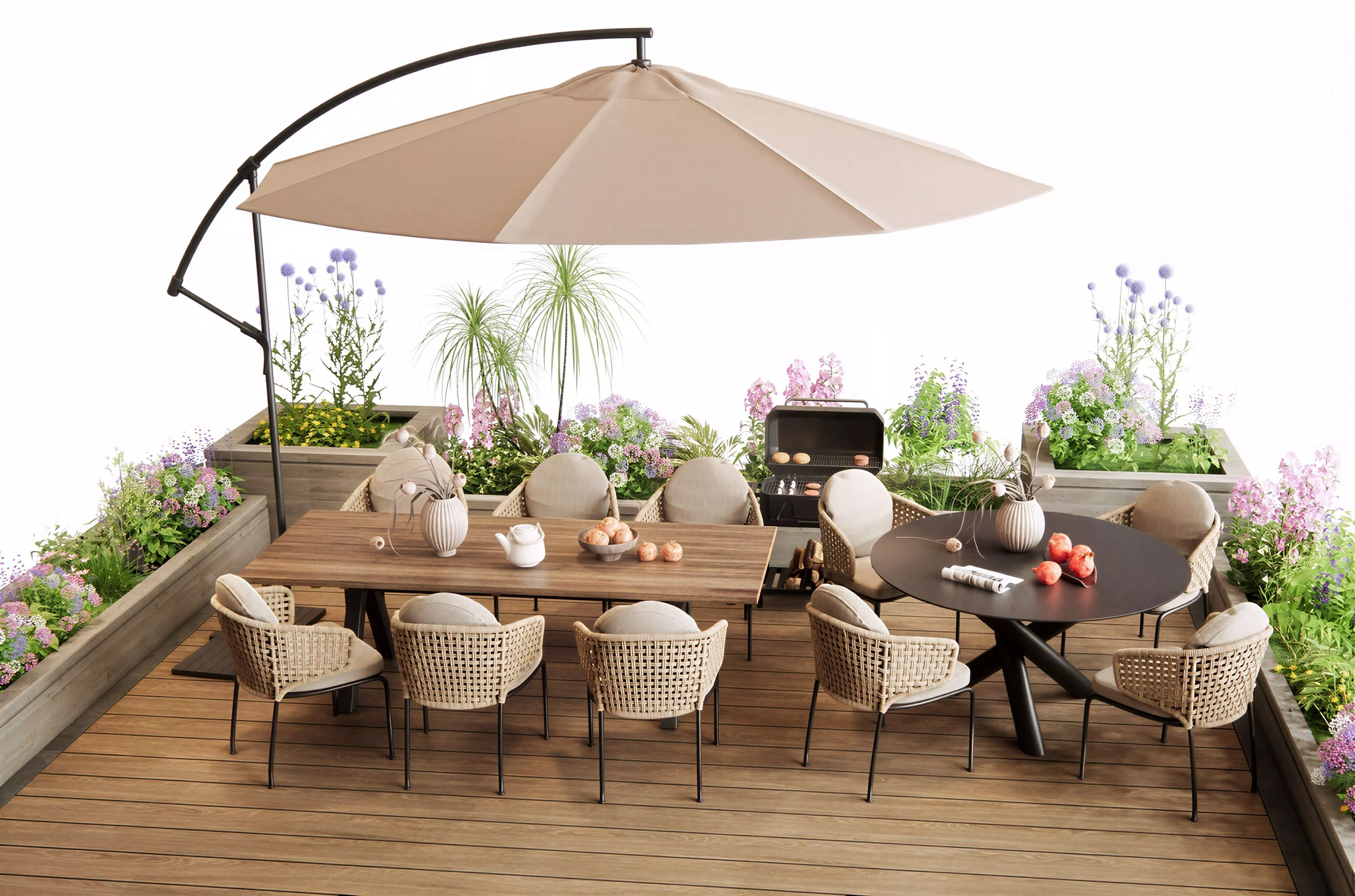 Cozy Rooftop Patio Outdoor Dining Furniture Set 3D Model 3D model