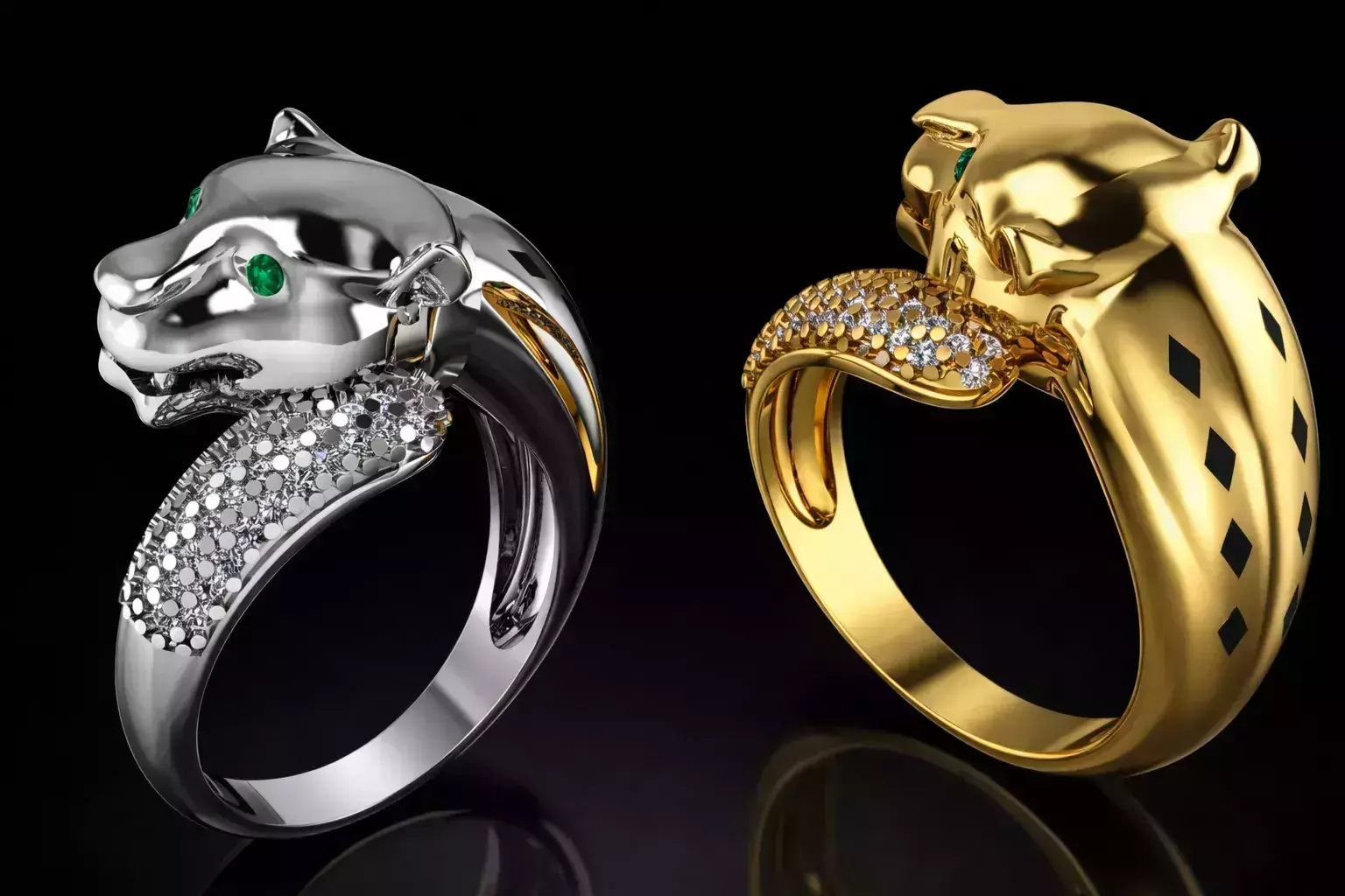 Panthere Set Ring Earrings Luxury Gold 3D print model