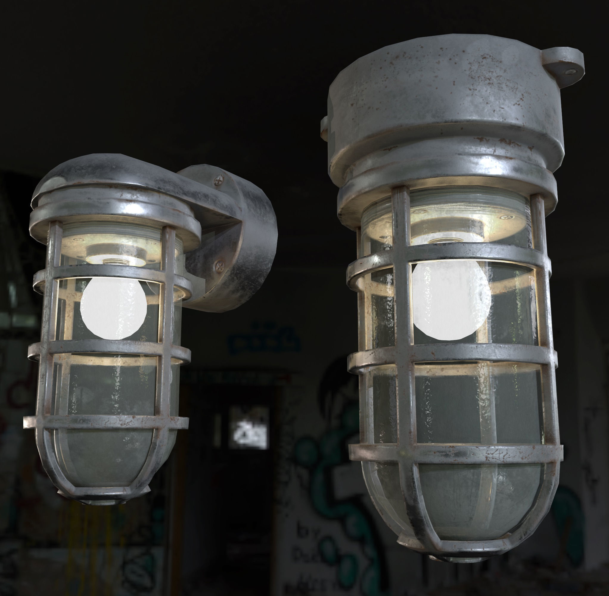 Industrial Cage Light Collection Game Ready PBR Textures Low-poly 3D model_10