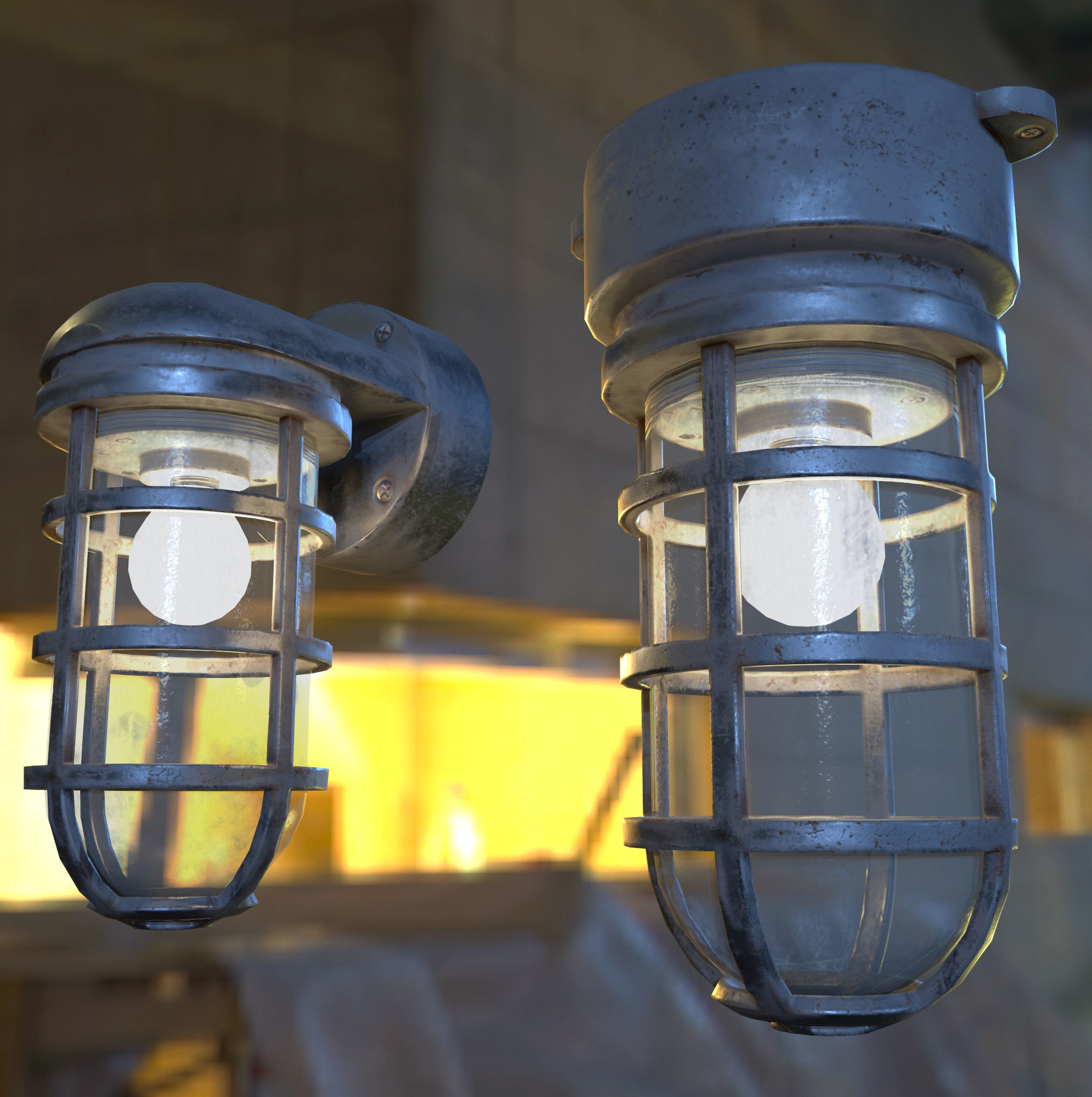 Industrial Cage Light Collection Game Ready PBR Textures Low-poly 3D model_12