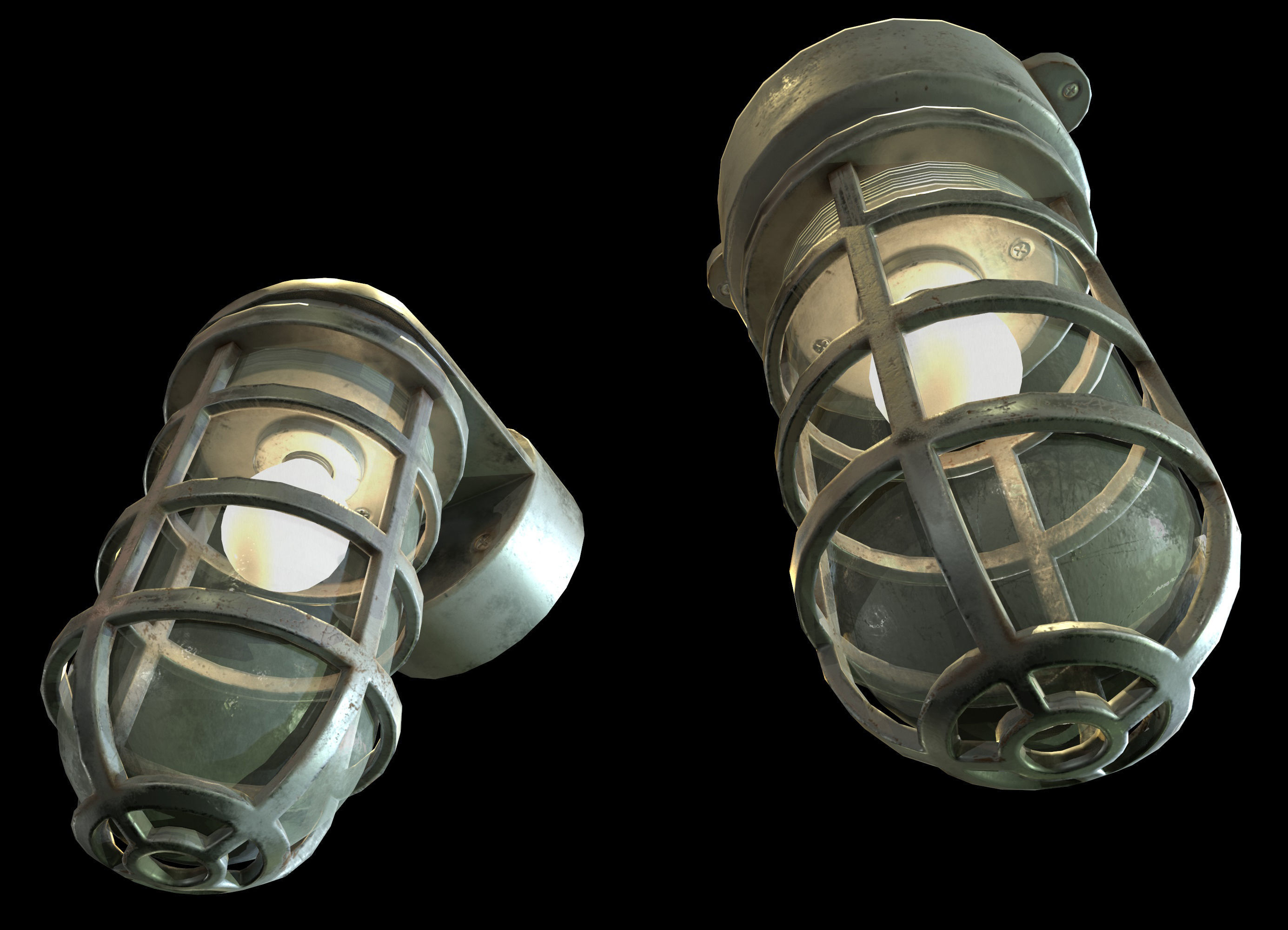 Industrial Cage Light Collection Game Ready PBR Textures Low-poly 3D model_4