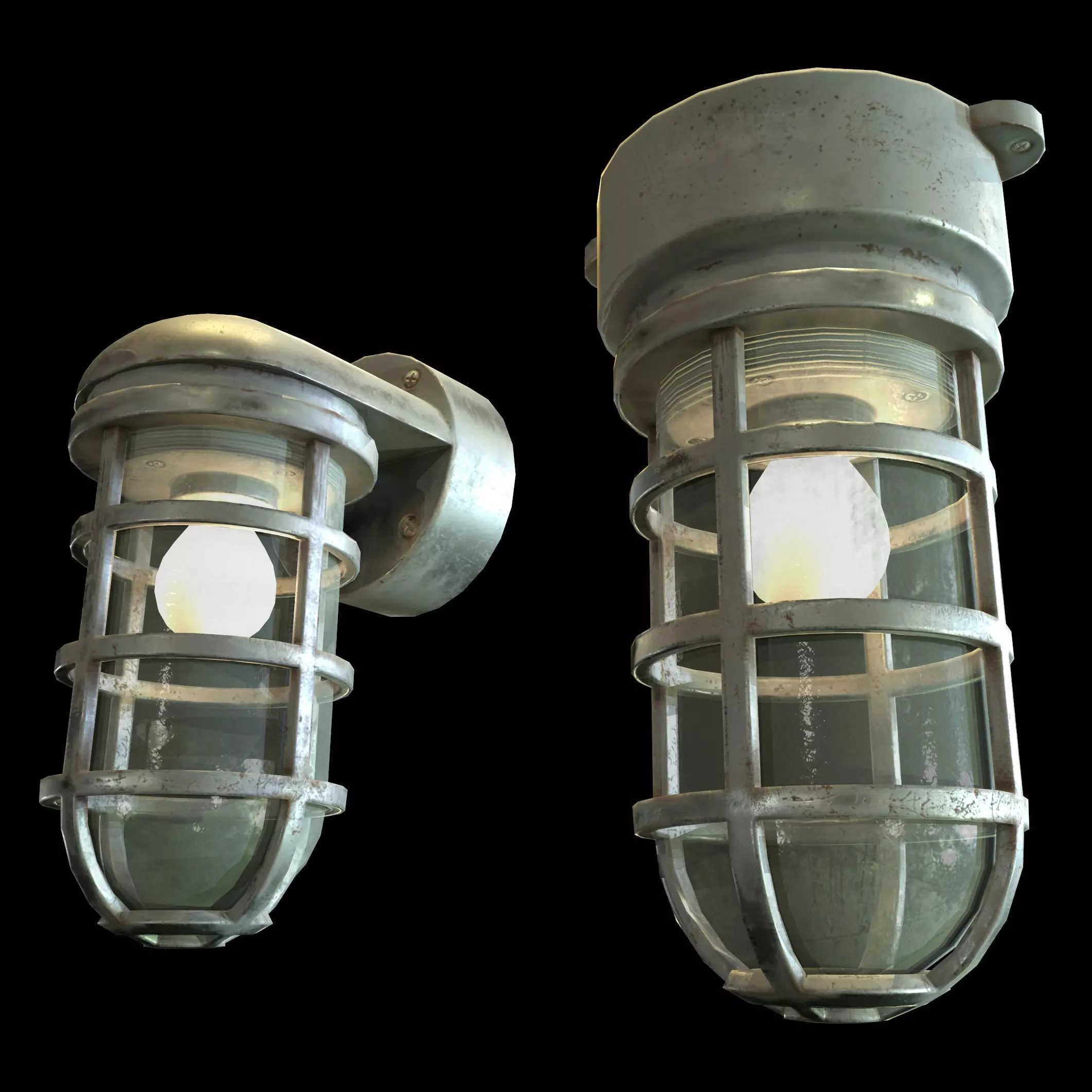 Industrial Cage Light Collection Game Ready PBR Textures Low-poly 3D model_0