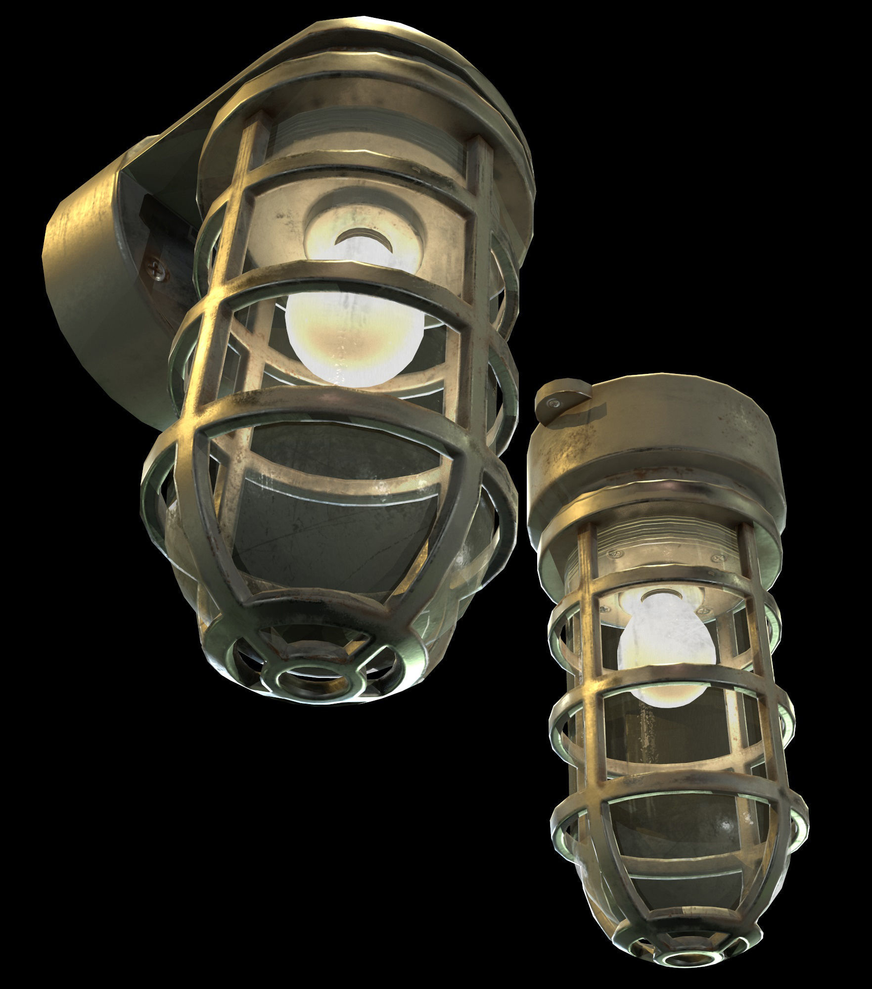 Industrial Cage Light Collection Game Ready PBR Textures Low-poly 3D model_5