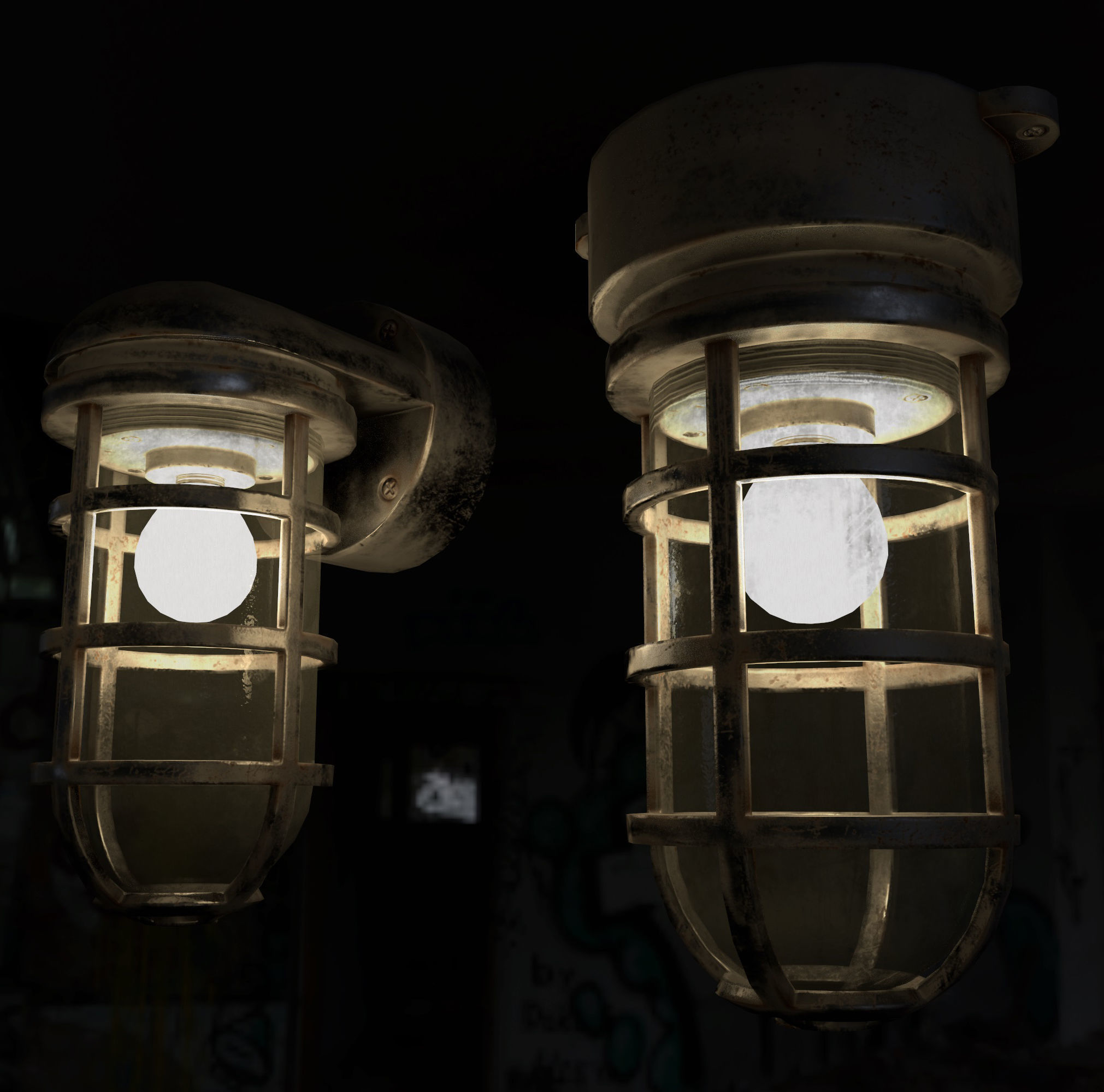 Industrial Cage Light Collection Game Ready PBR Textures Low-poly 3D model_11