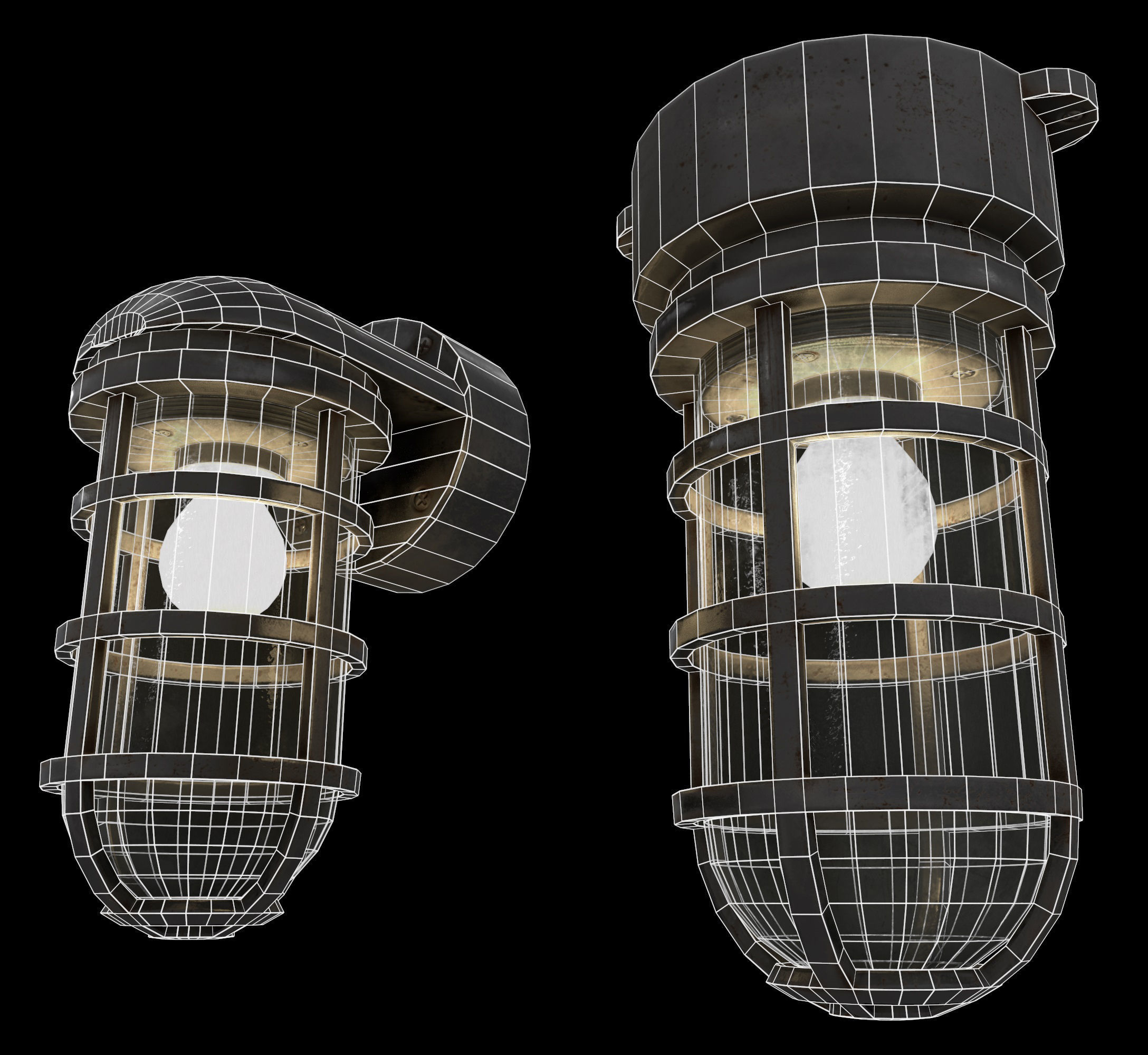 Industrial Cage Light Collection Game Ready PBR Textures Low-poly 3D model_19