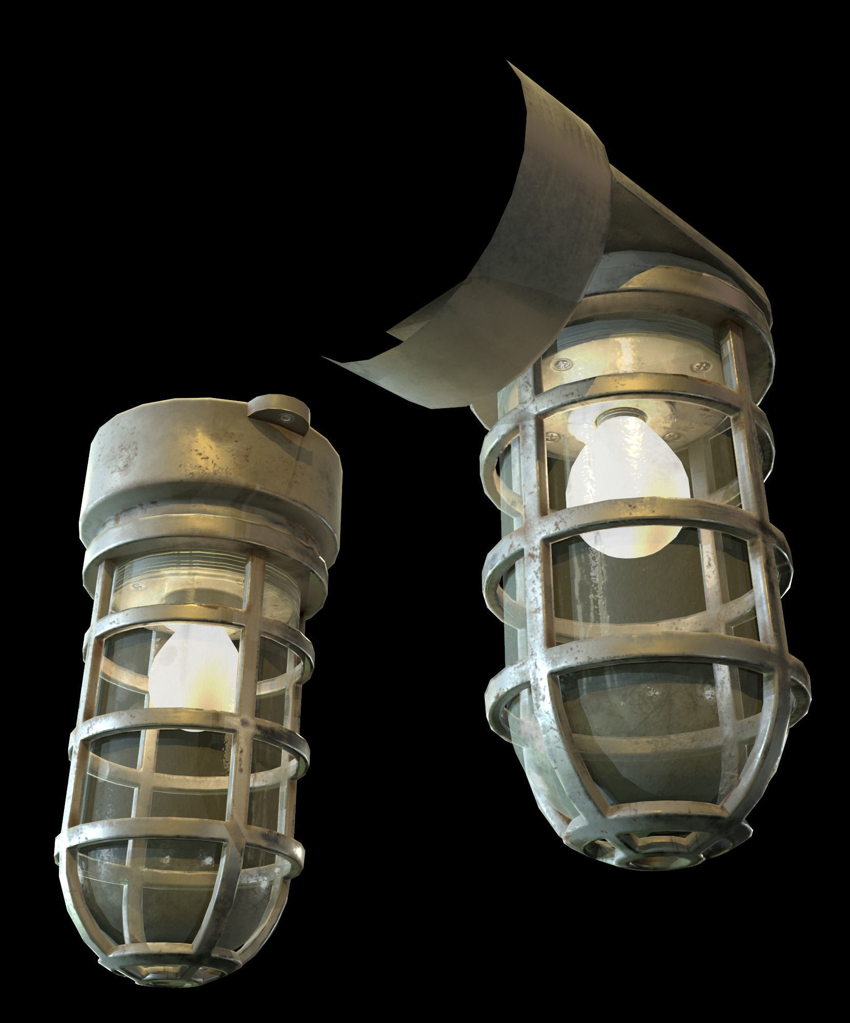 Industrial Cage Light Collection Game Ready PBR Textures Low-poly 3D model_6