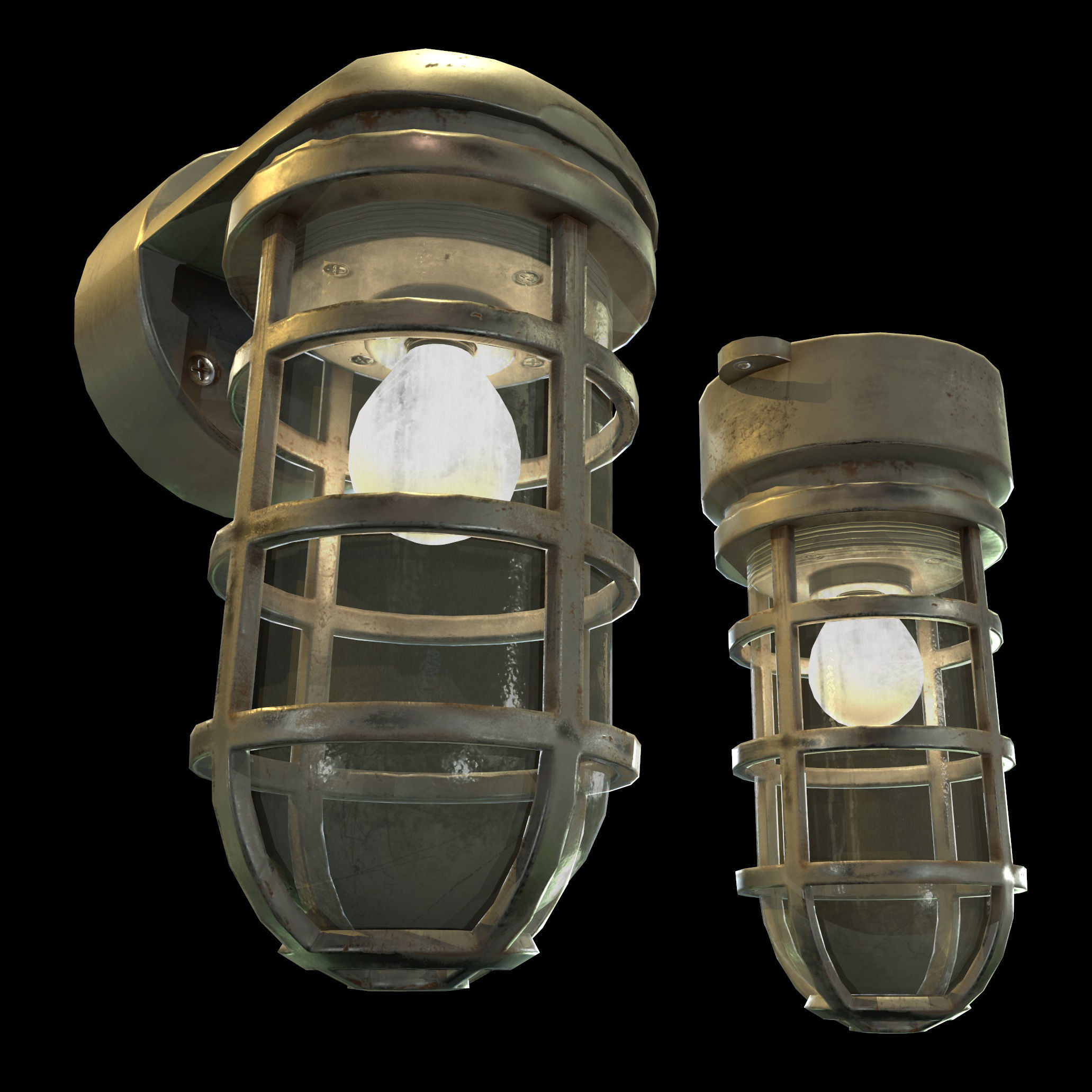 Industrial Cage Light Collection Game Ready PBR Textures Low-poly 3D model_1