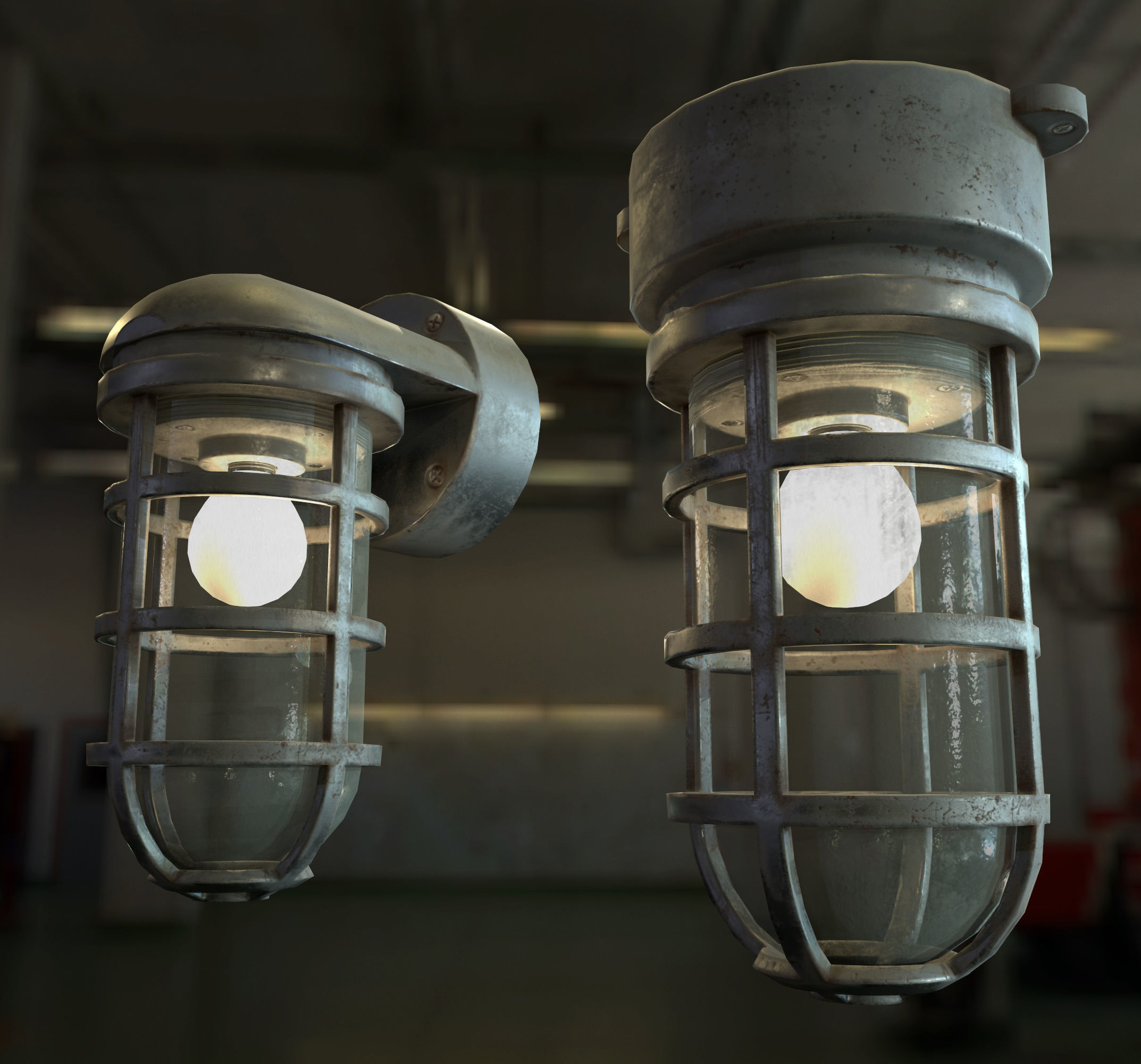 Industrial Cage Light Collection Game Ready PBR Textures Low-poly 3D model_9