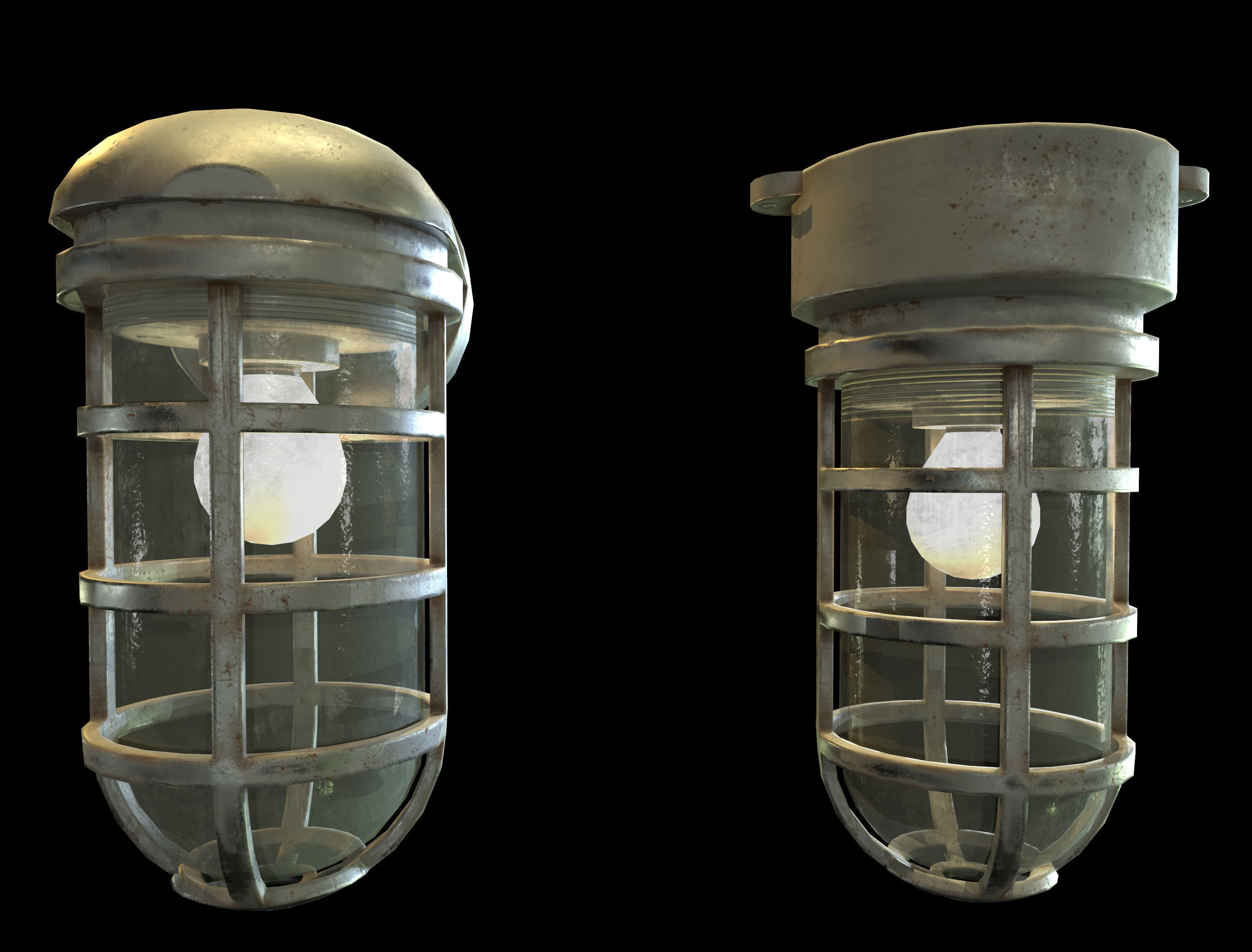 Industrial Cage Light Collection Game Ready PBR Textures Low-poly 3D model_2