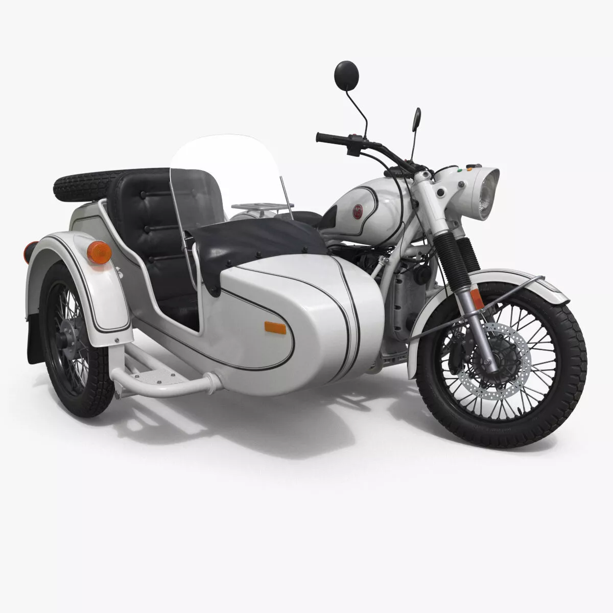 White Retro Motorcycle Ural M70 with Cradle Rigged for Cinema 4D 3D model
