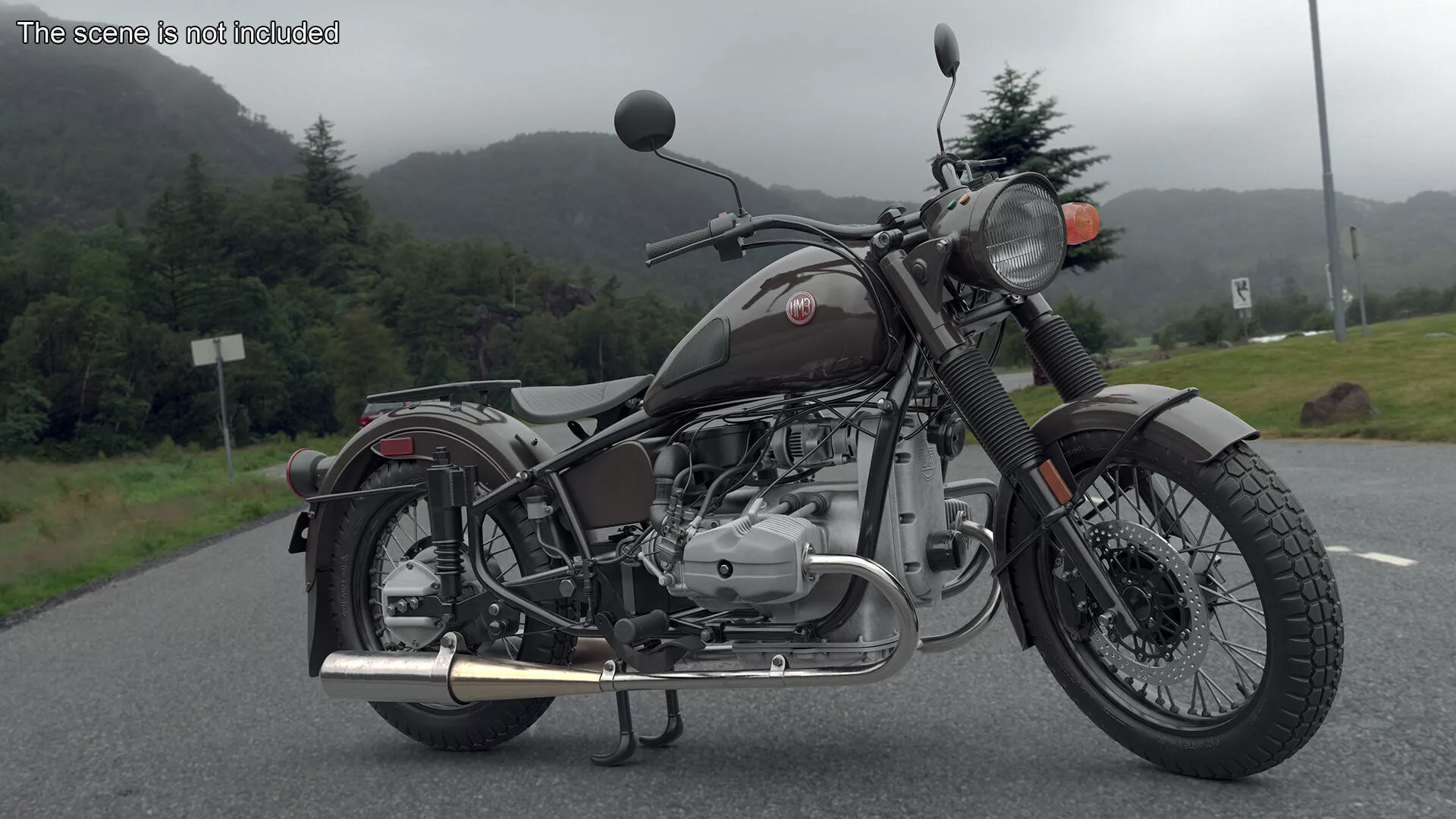 Brown Motorcycle Ural M70 Rigged for Maya 3D model