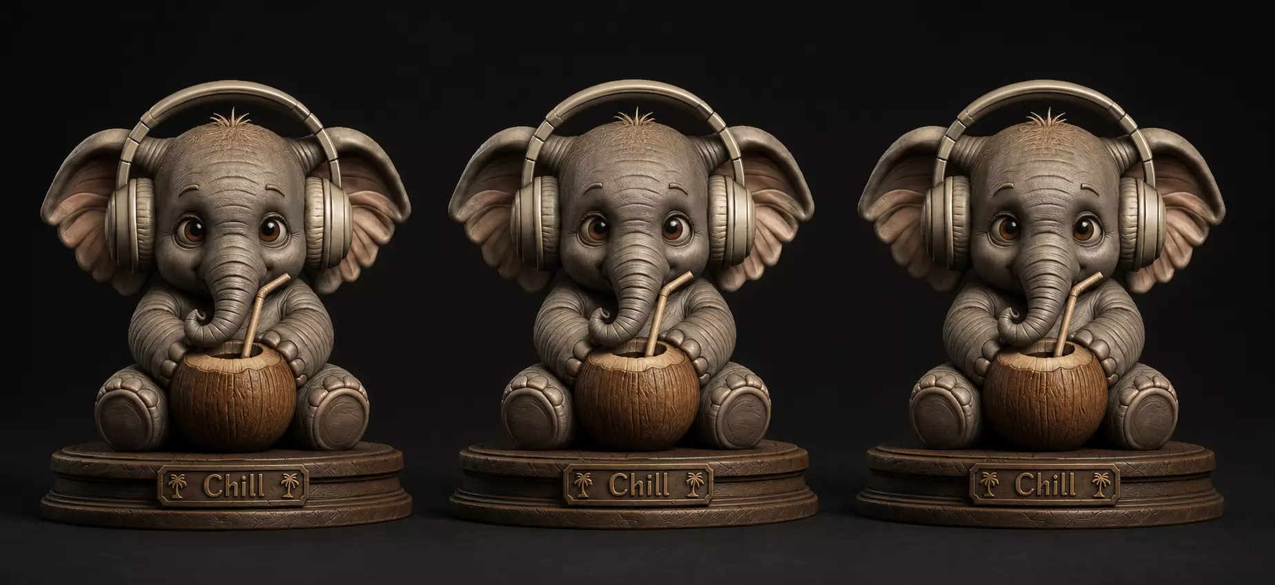 Chill Elephant Cute Headphone Elephant Collectible STL 3D print model