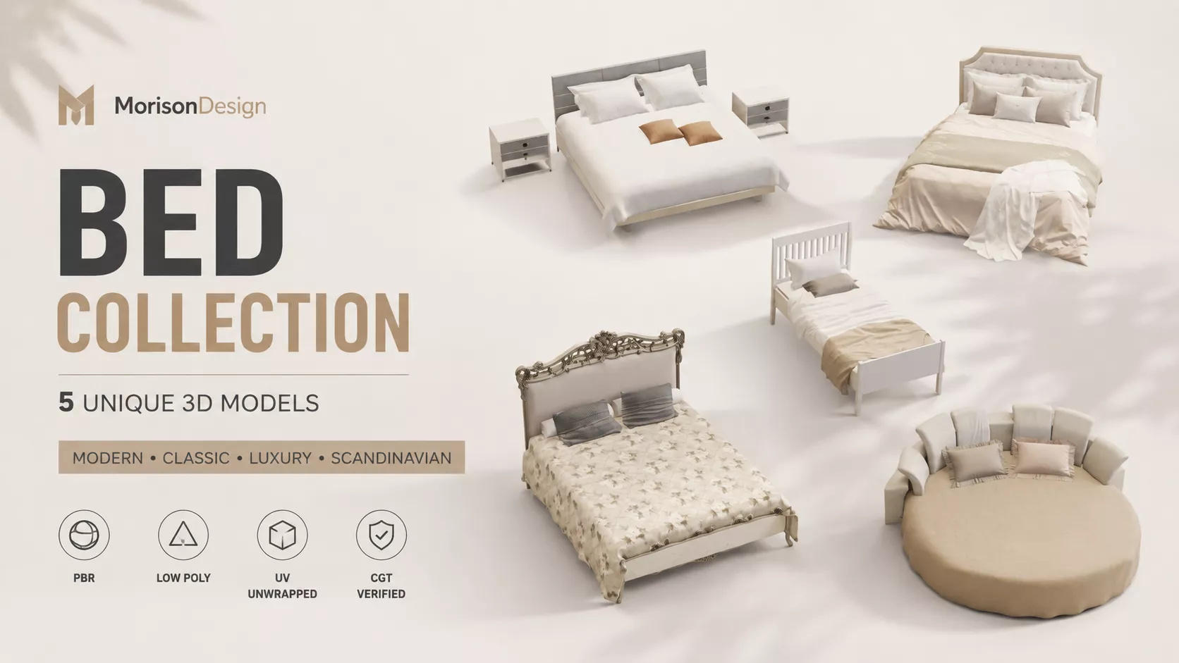 5 Modern Bed 3D Models Collection - MorisonDesign Low-poly 3D model