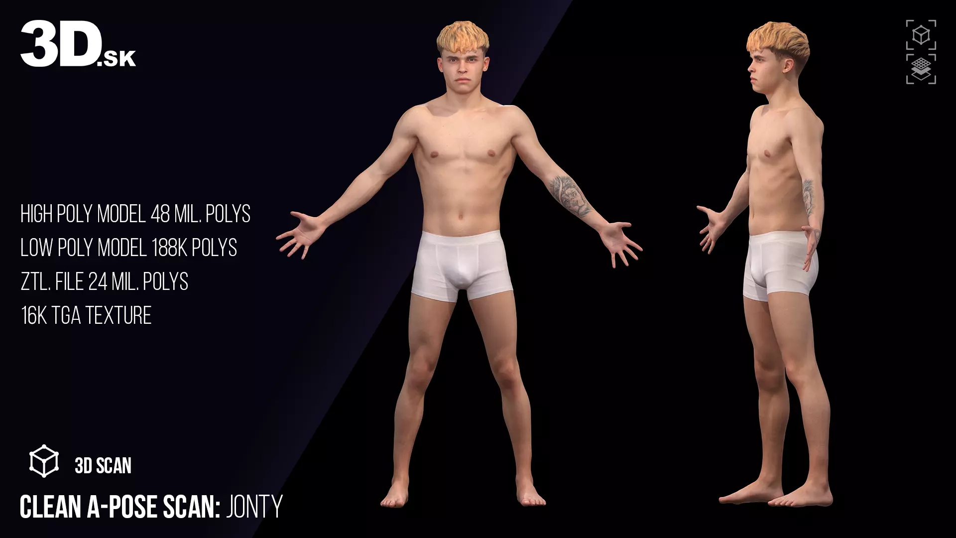 Clean A Pose Scan Jonty Underwear 3D model