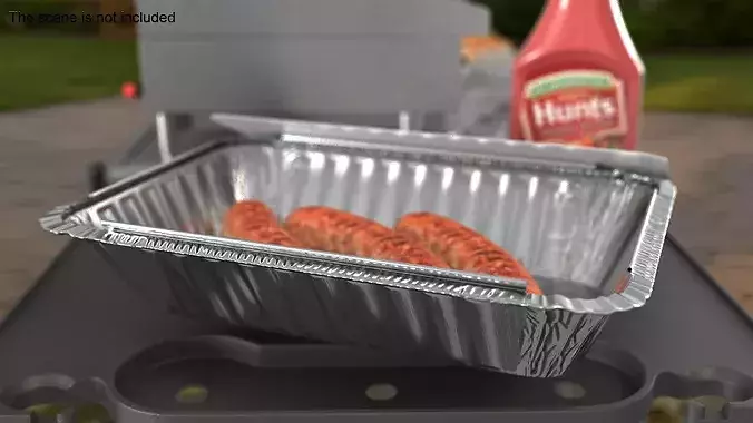 Grilled Sausages in Foil Tray 3D model 3