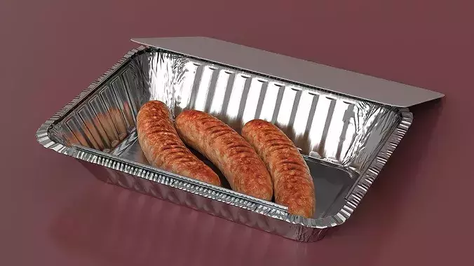 Grilled Sausages in Foil Tray 3D model 4