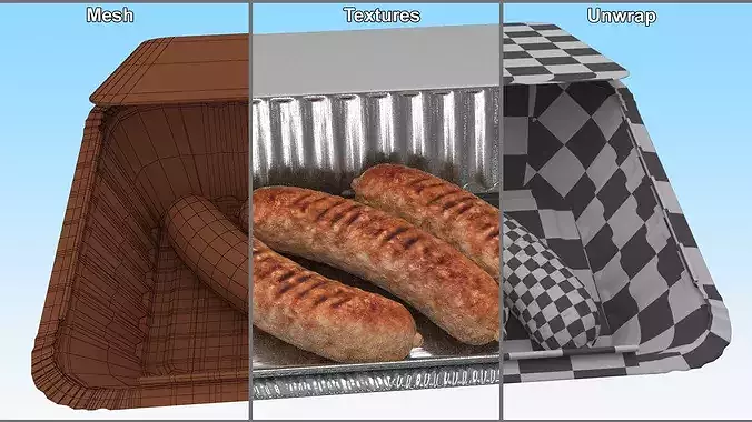 Grilled Sausages in Foil Tray 3D model 7