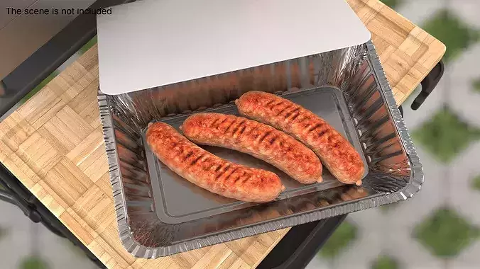 Grilled Sausages in Foil Tray 3D model 2