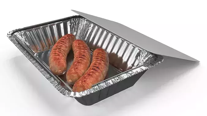 Grilled Sausages in Foil Tray 3D model