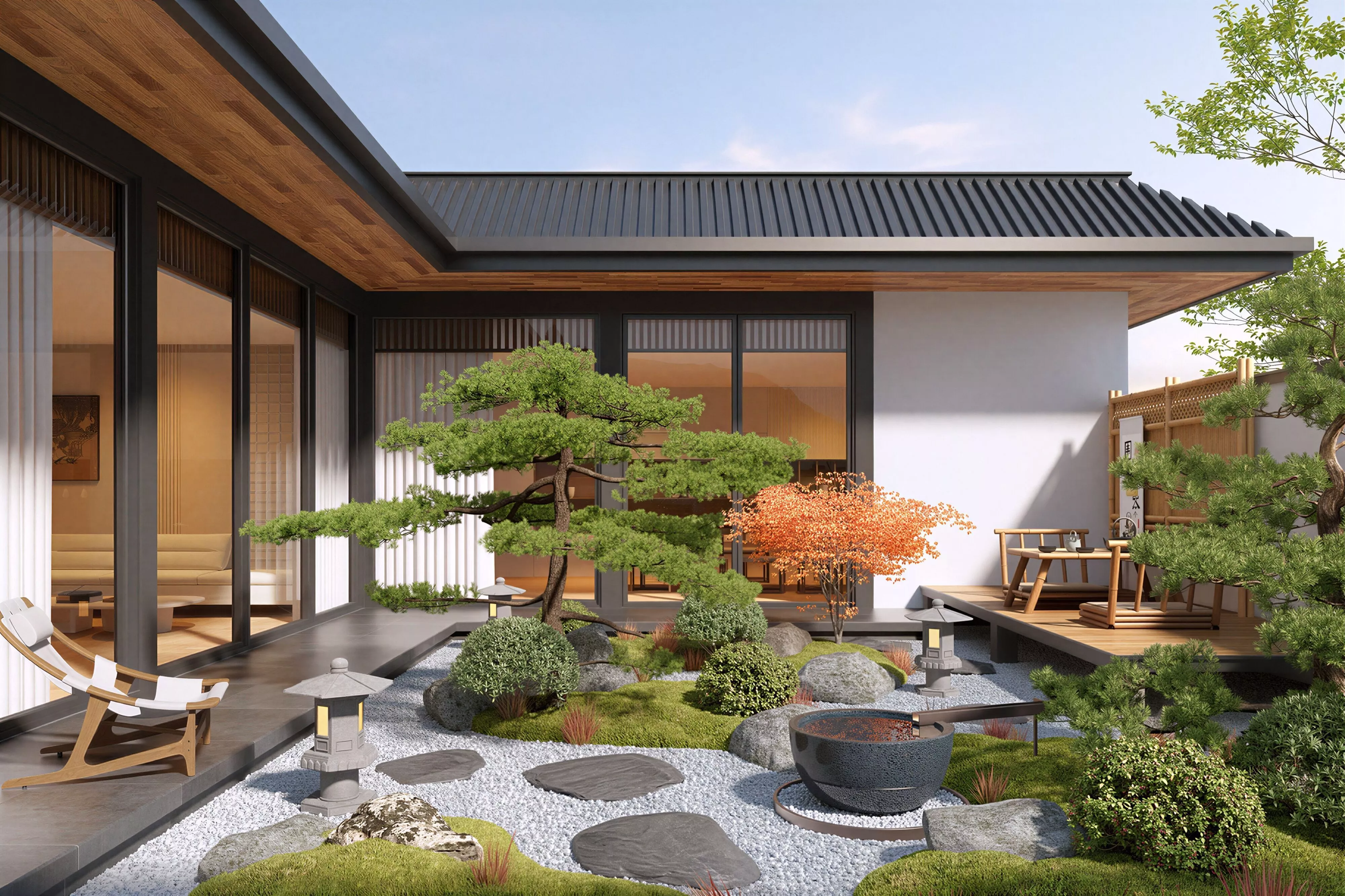 Modern Japanese Zen Garden Hotel Villa 3D Model 3D model