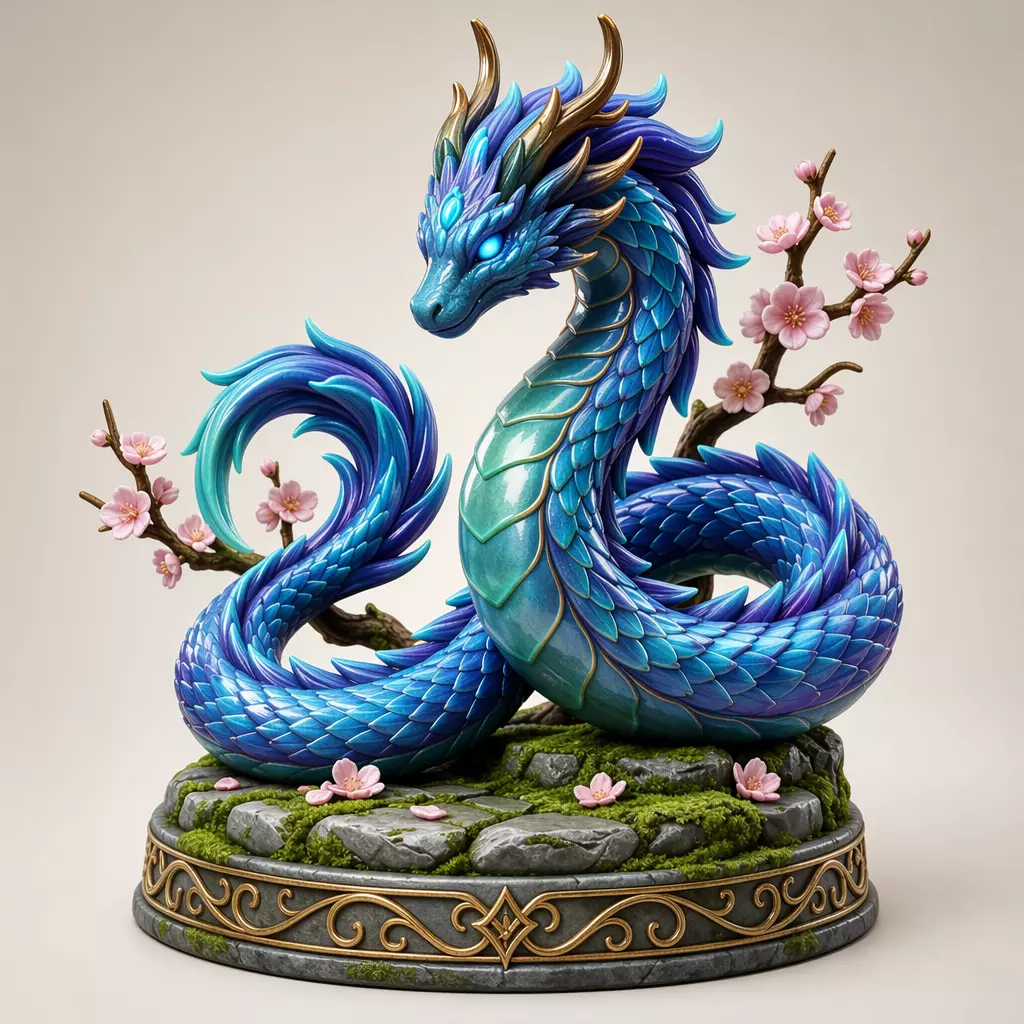 Mizuchi Cherry-Serpent Ornate Eastern Dragon 3D Print Statue 3D print model