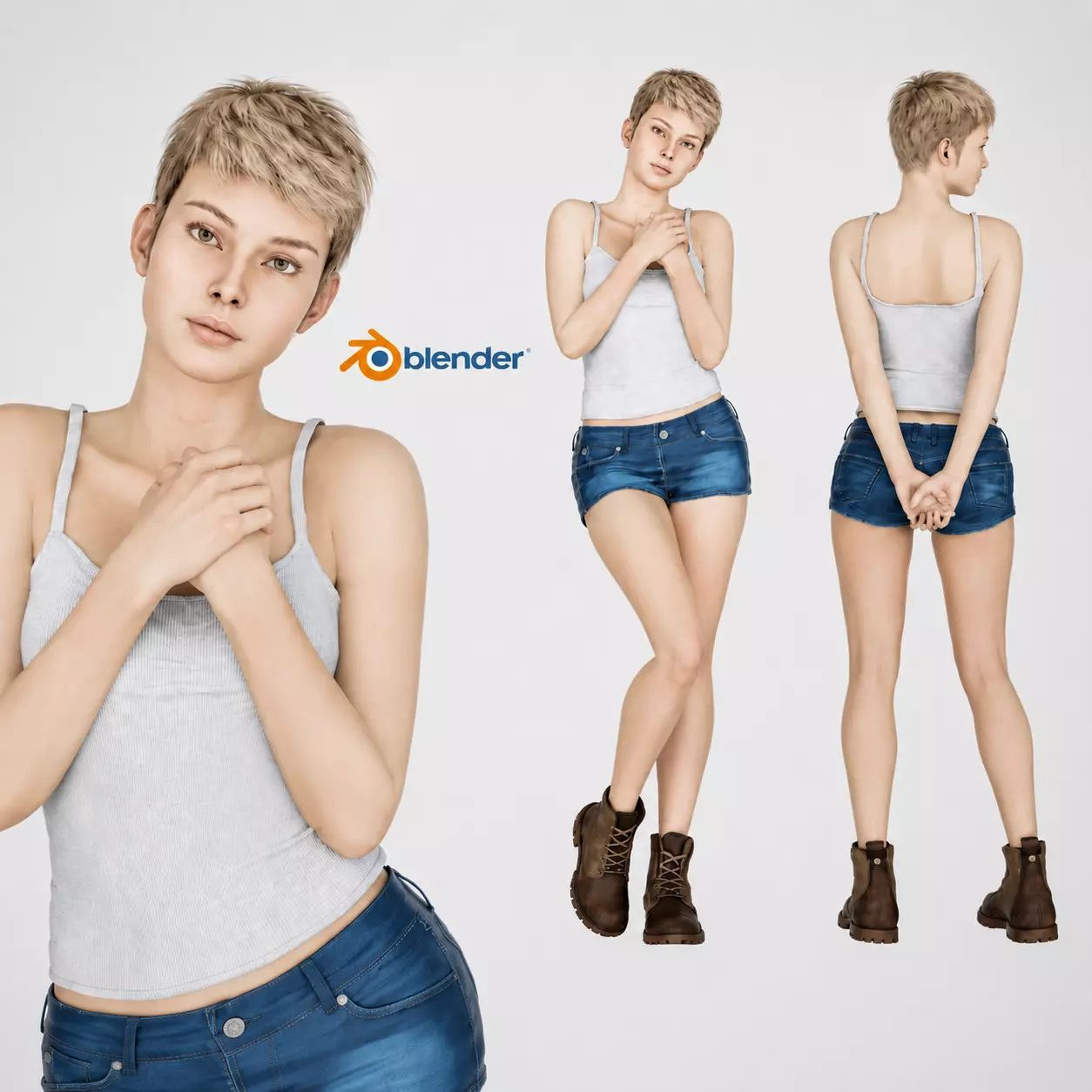 Female character I Blender - Rigged - Game Ready I Low-poly 3D model