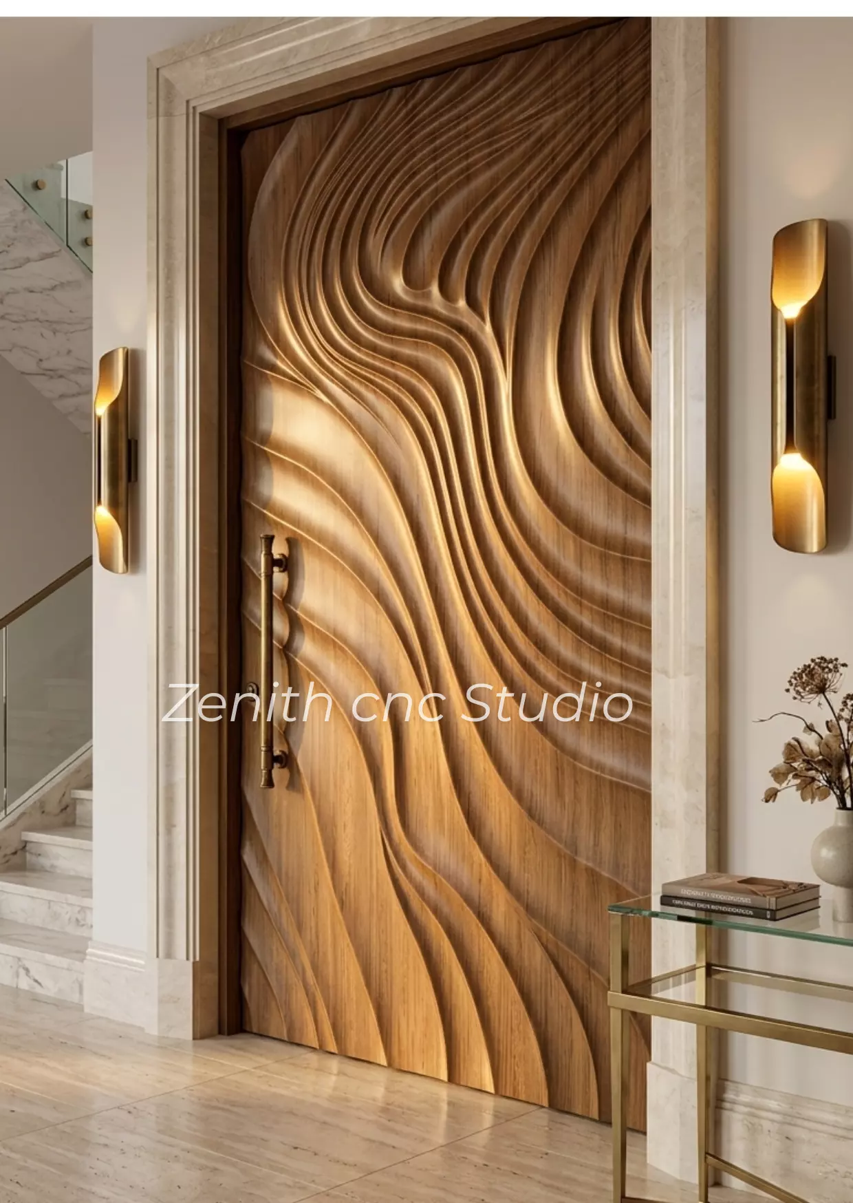 Luxury Parametric Wave Door 3D Relief Design for CNC 3D print model