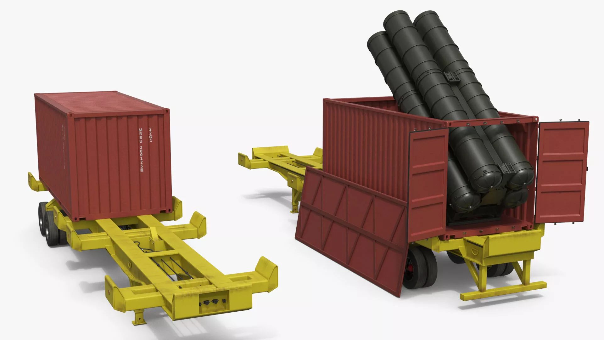 Missile Launch Container on Trailer Rigged 3D model