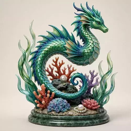 Viridian Coral-Drake Aquatic Fantasy Dragon Miniature 3D Print 